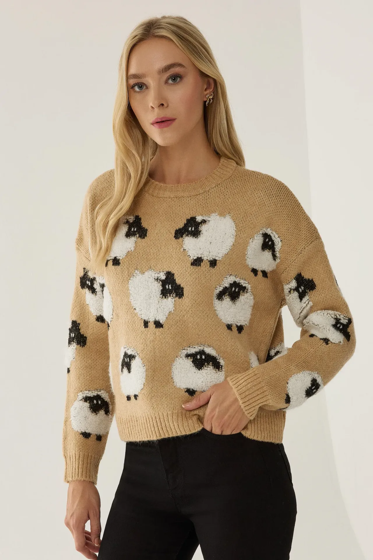 Relaxed Fit Animal Pattern Sweater
