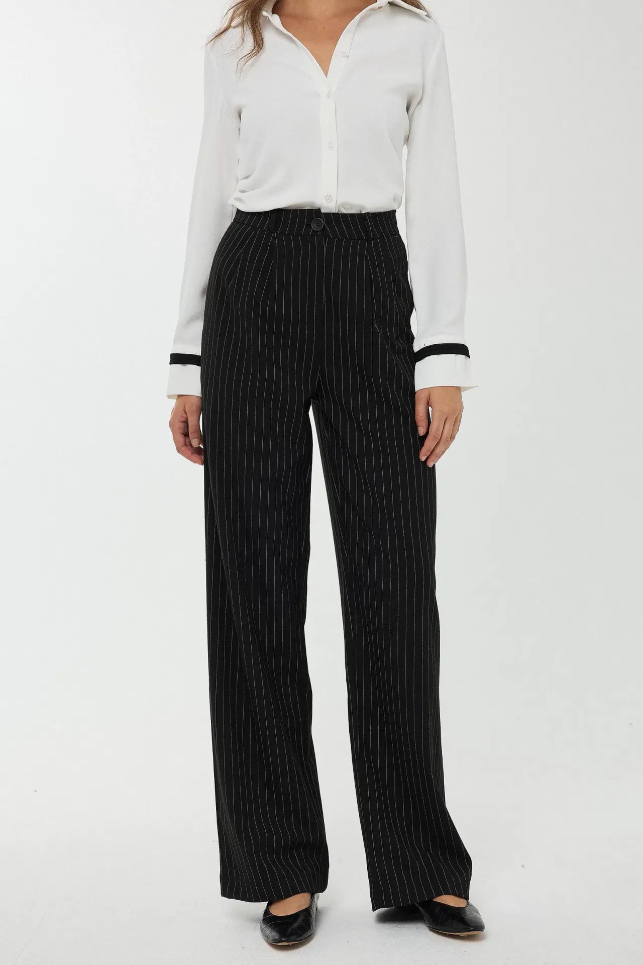 High Waist Striped Straight Leg Pants