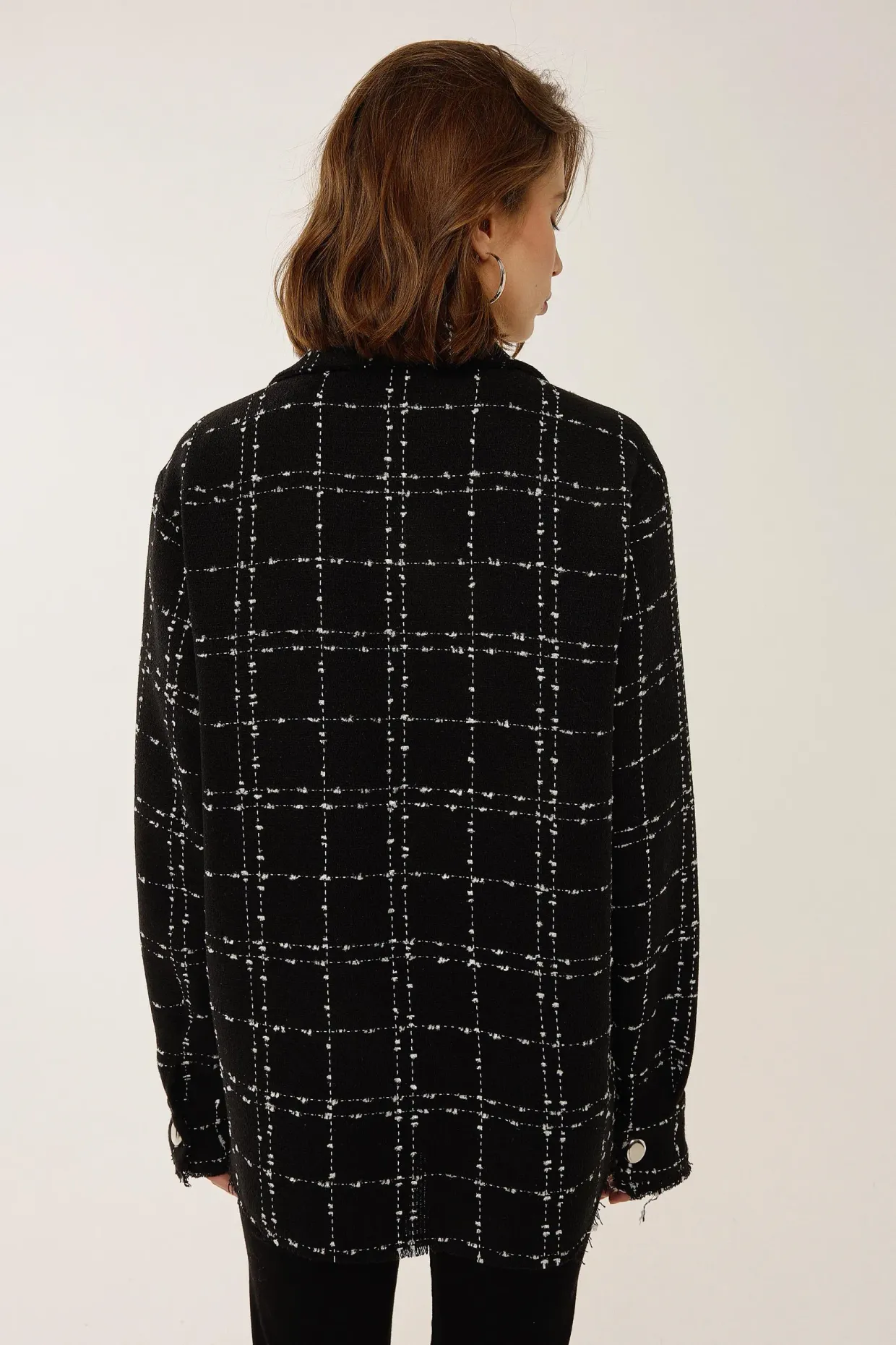 Pocket Detail Tweed Jacket with Shirt Collar 3