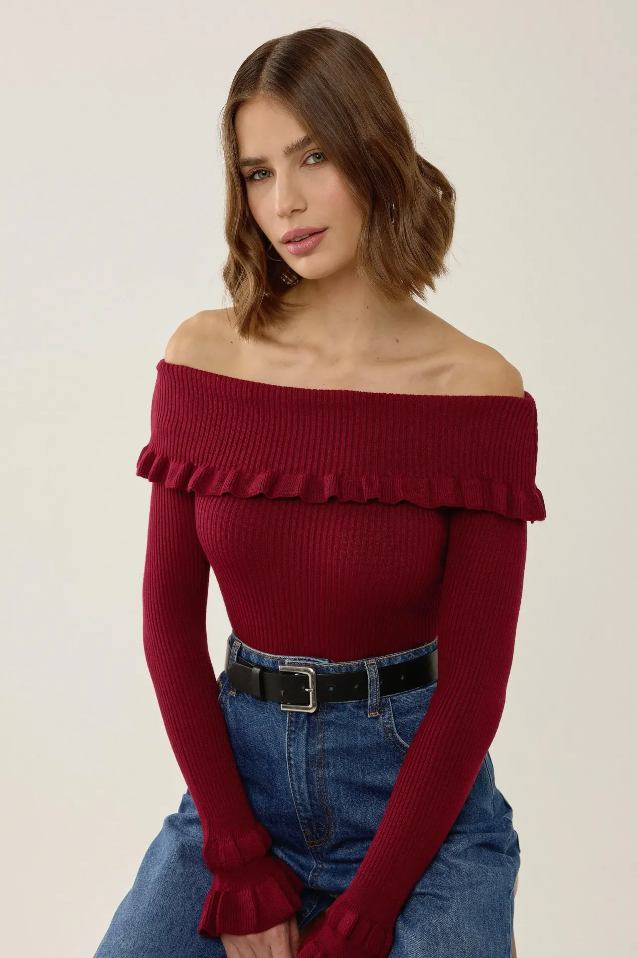 Off-Shoulder Knit Sweater