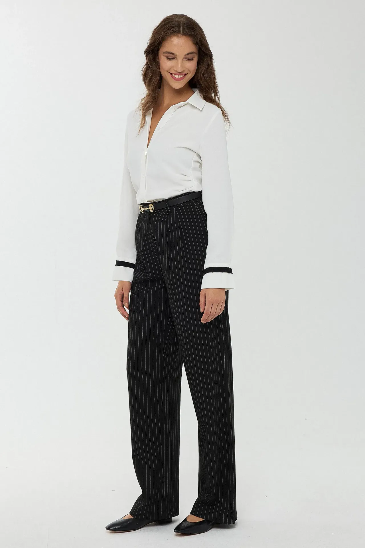 High Waist Striped Straight Leg Pants