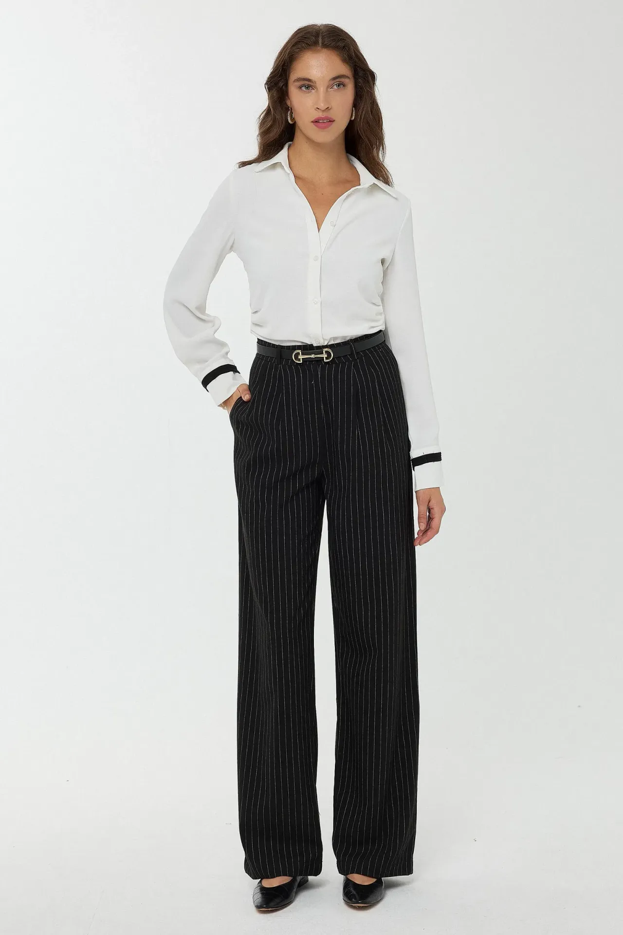 High Waist Striped Straight Leg Pants