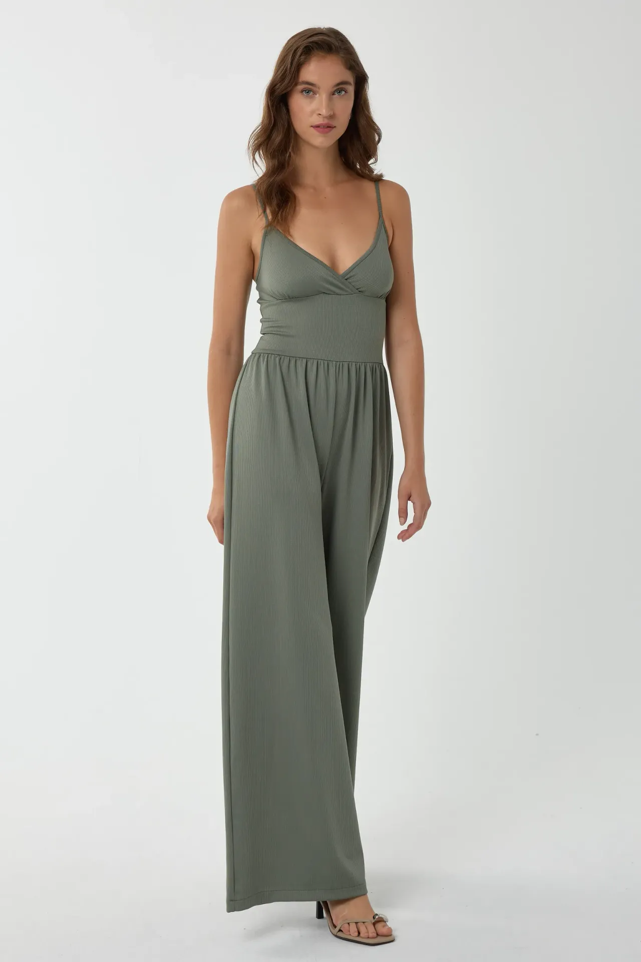 Wide Leg V-Neck Knitted Jumpsuit