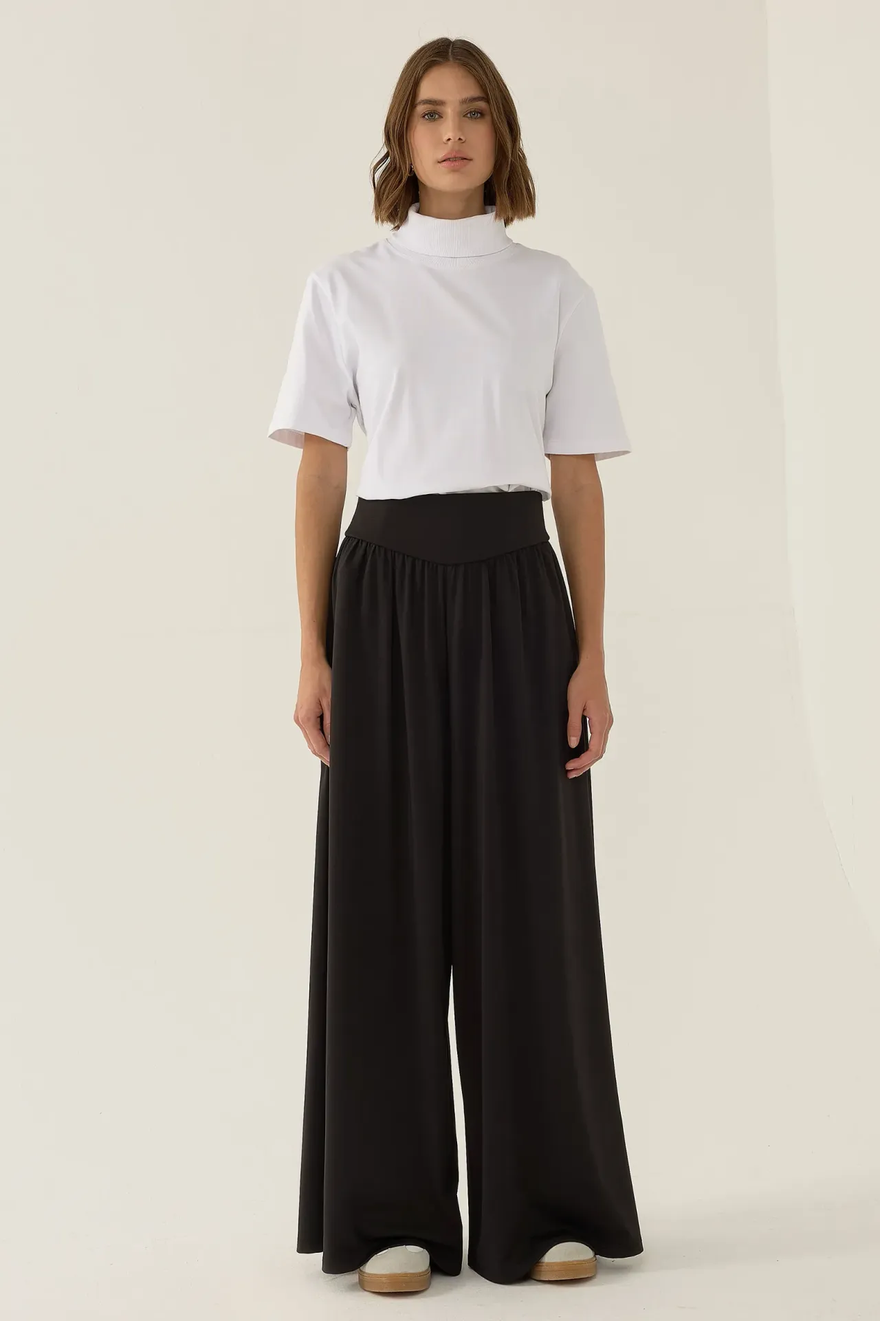 High Waist Pleated Wide Leg Jersey Pants