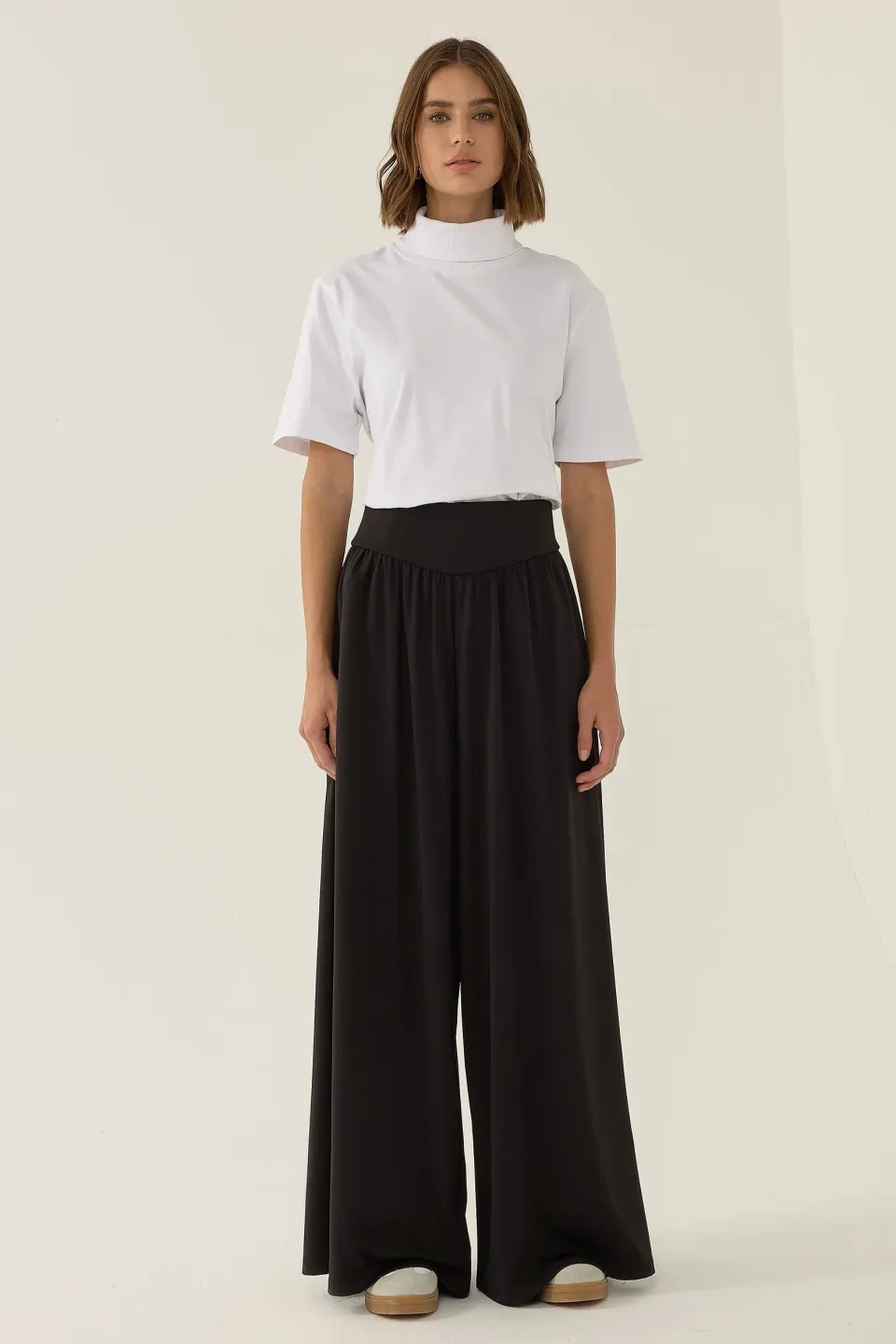 High Waist Pleated Wide Leg Jersey Pants