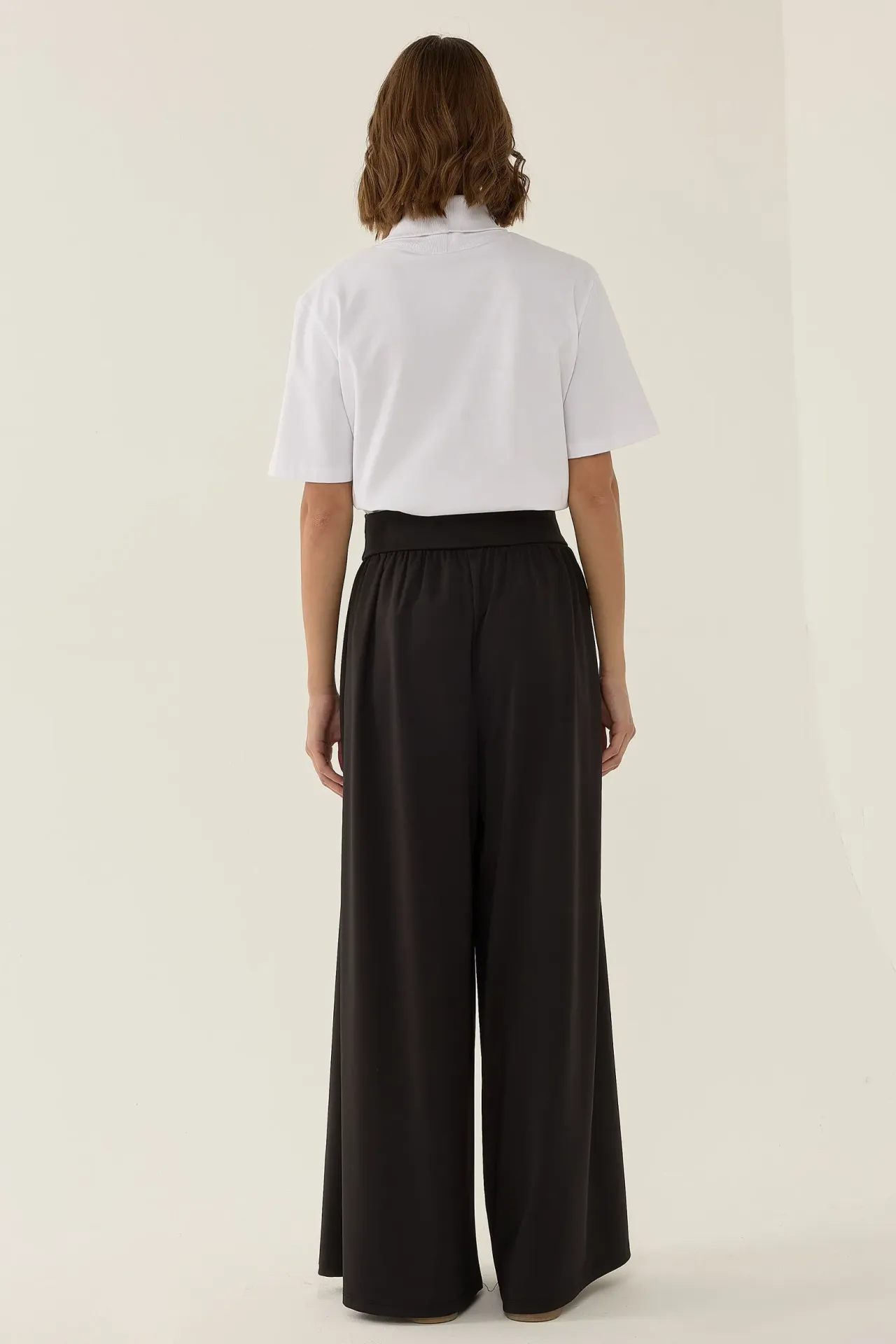 High Waist Pleated Wide Leg Jersey Pants
