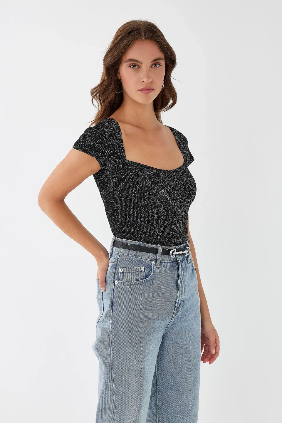 Square Collar Knitted Top