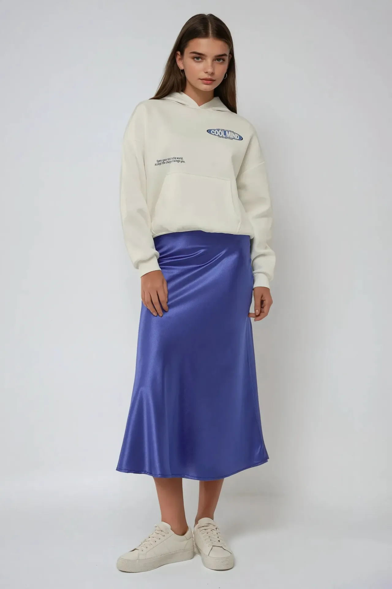 High-Waist Satin Midi Skirt