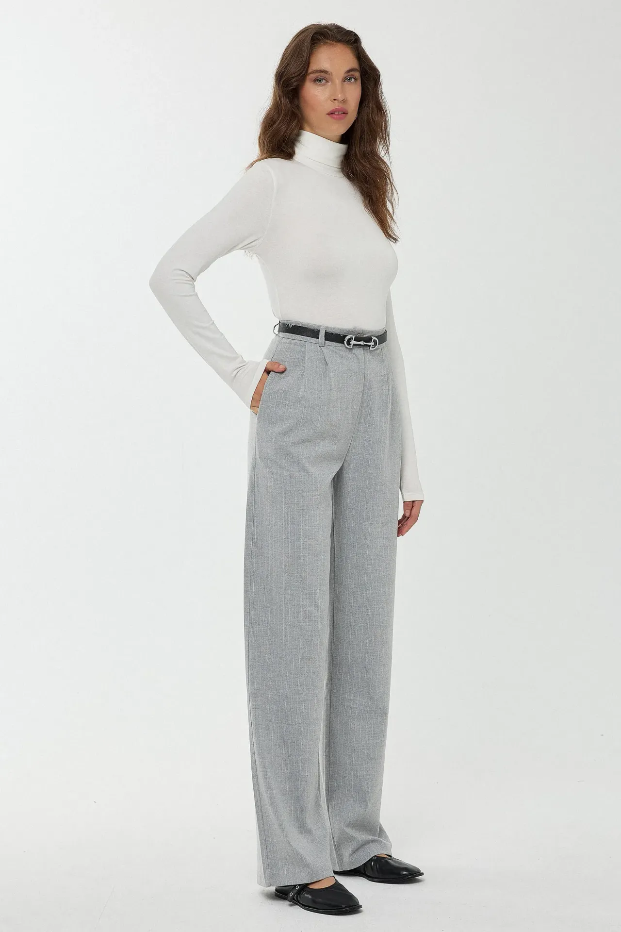 High Waist Striped Straight Leg Pants