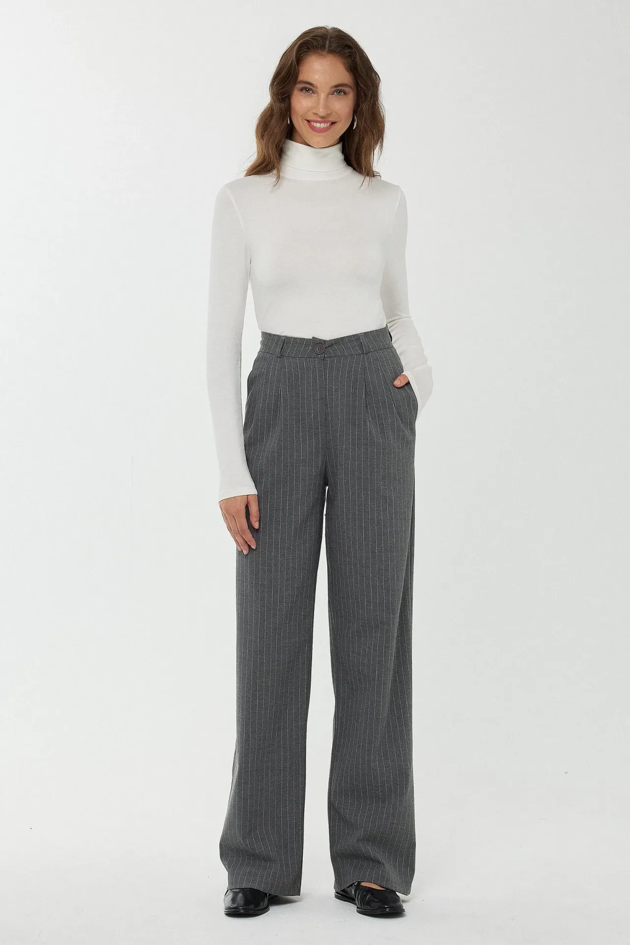 High Waist Striped Straight Leg Pants