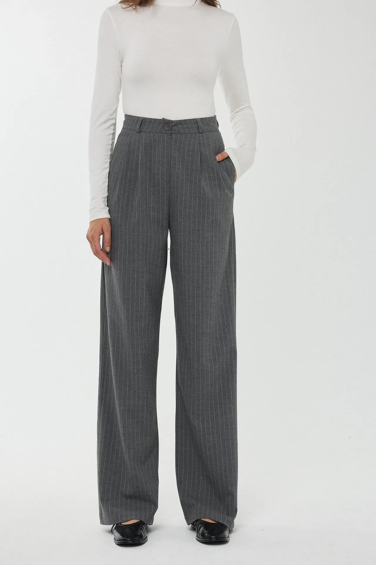 High Waist Striped Straight Leg Pants