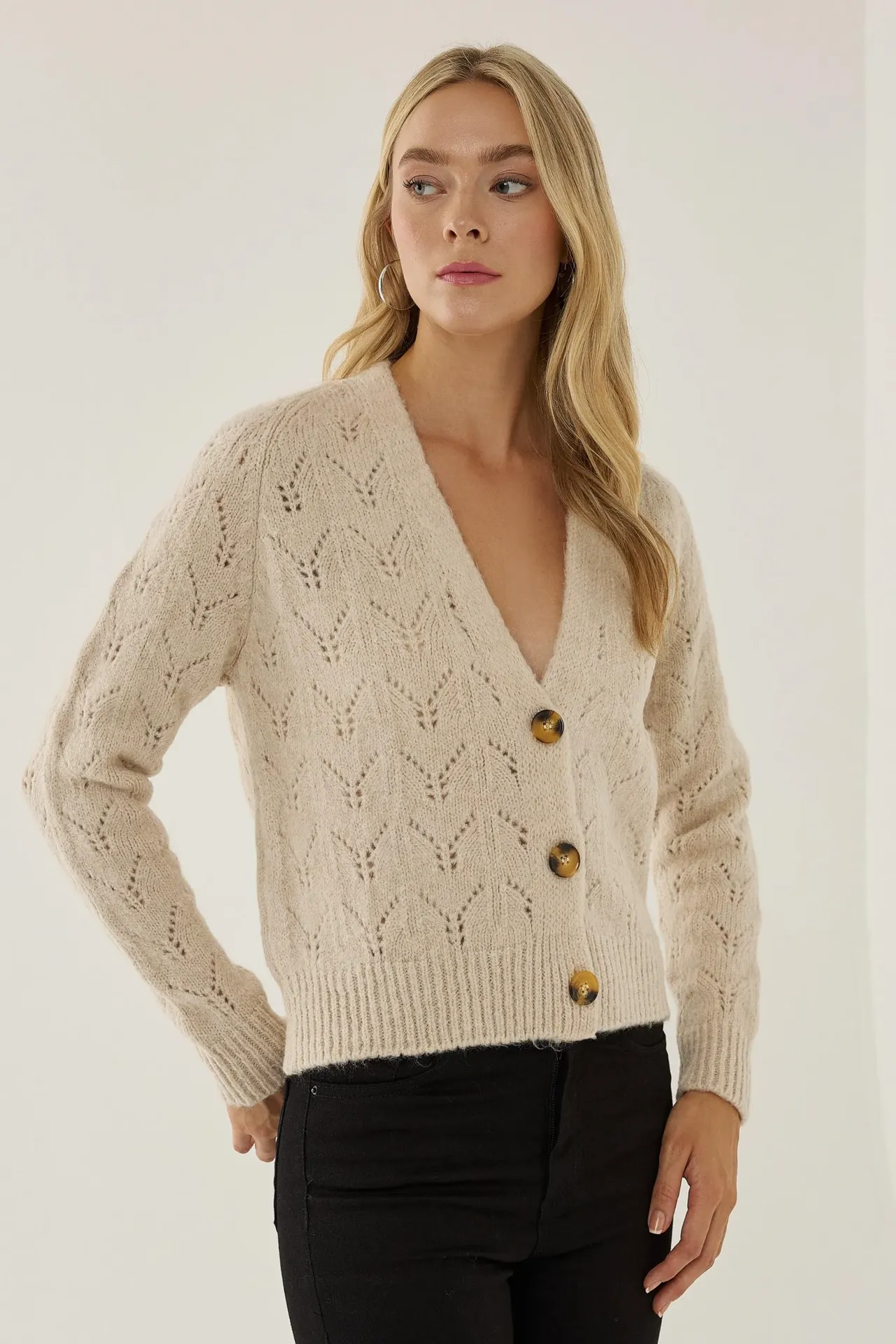 V-Neck Relaxed Fit Knit Cardigan