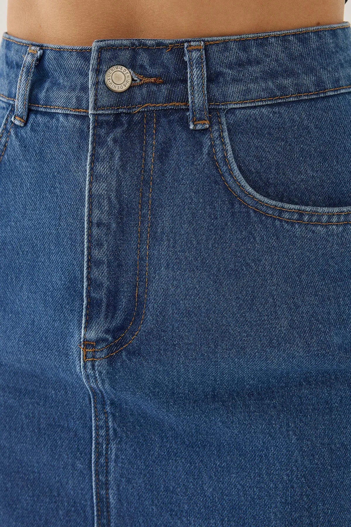 Denim Midi Skirt with Slit 8