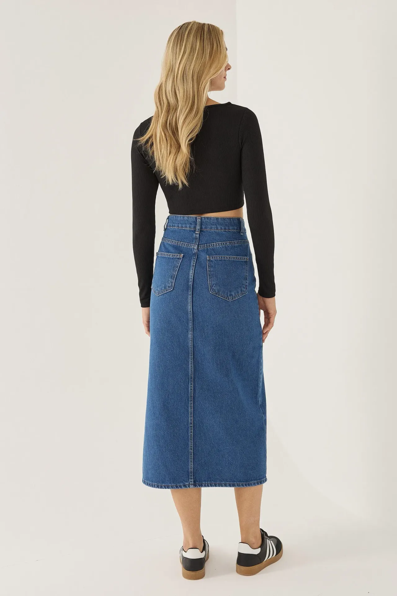 Denim Midi Skirt with Slit