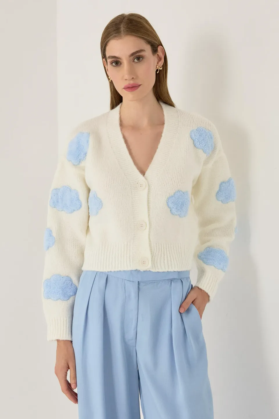 Abstract Pattern V-Neck Button Cardigan
