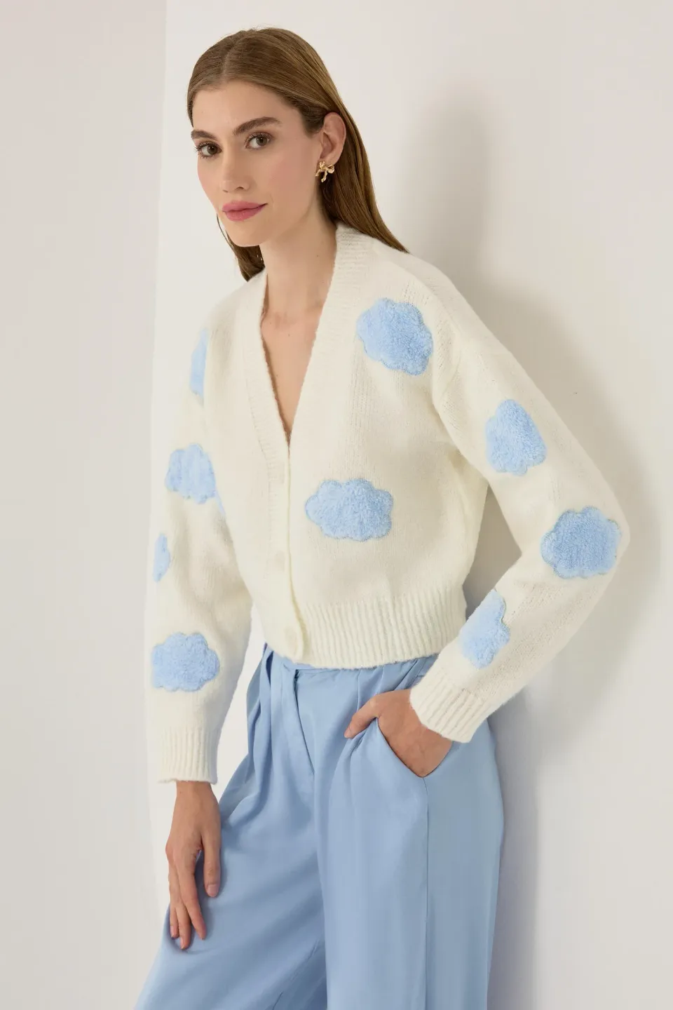 Abstract Pattern V-Neck Button Cardigan