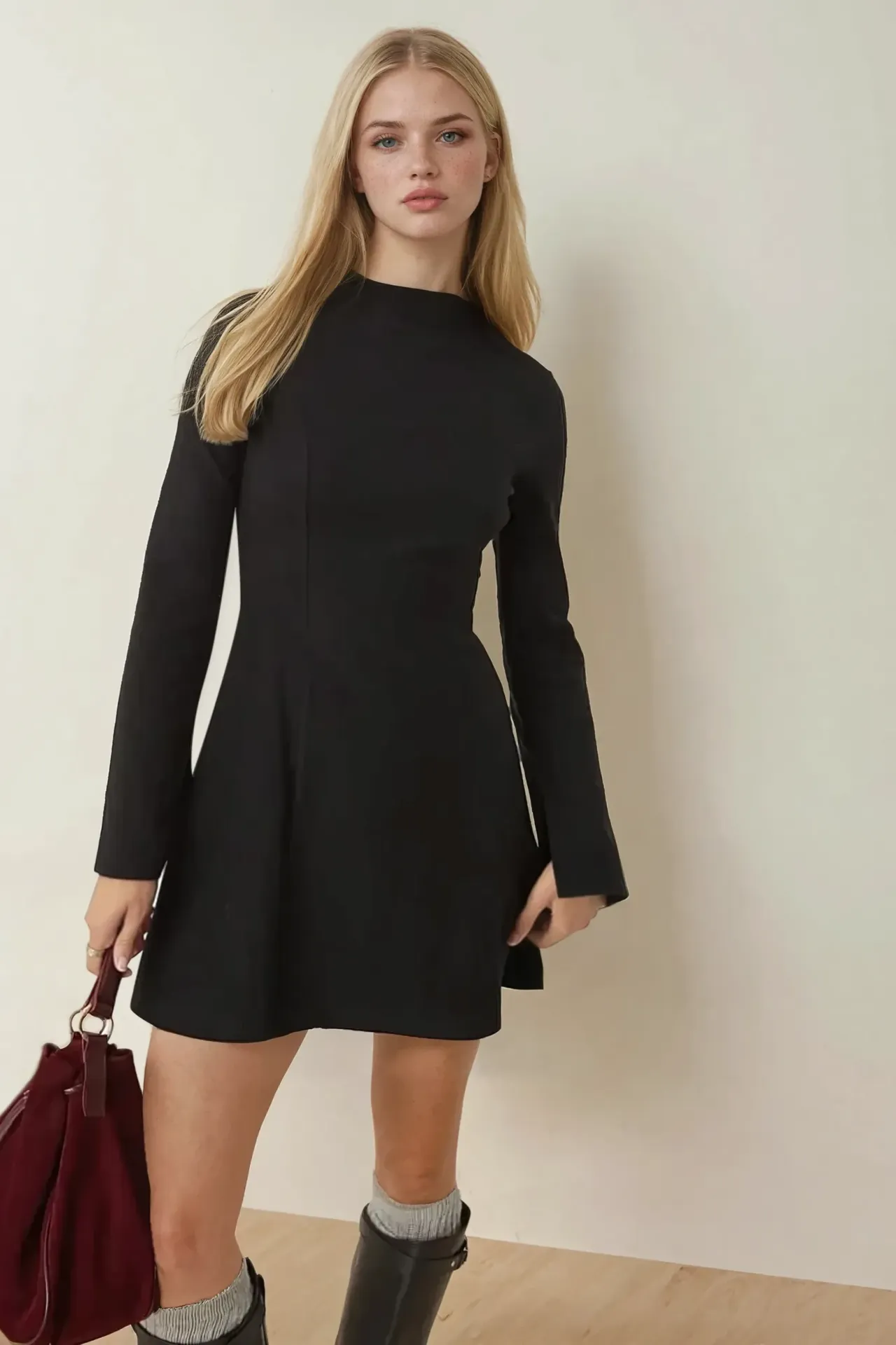 High Neck Flare Mini Dress 