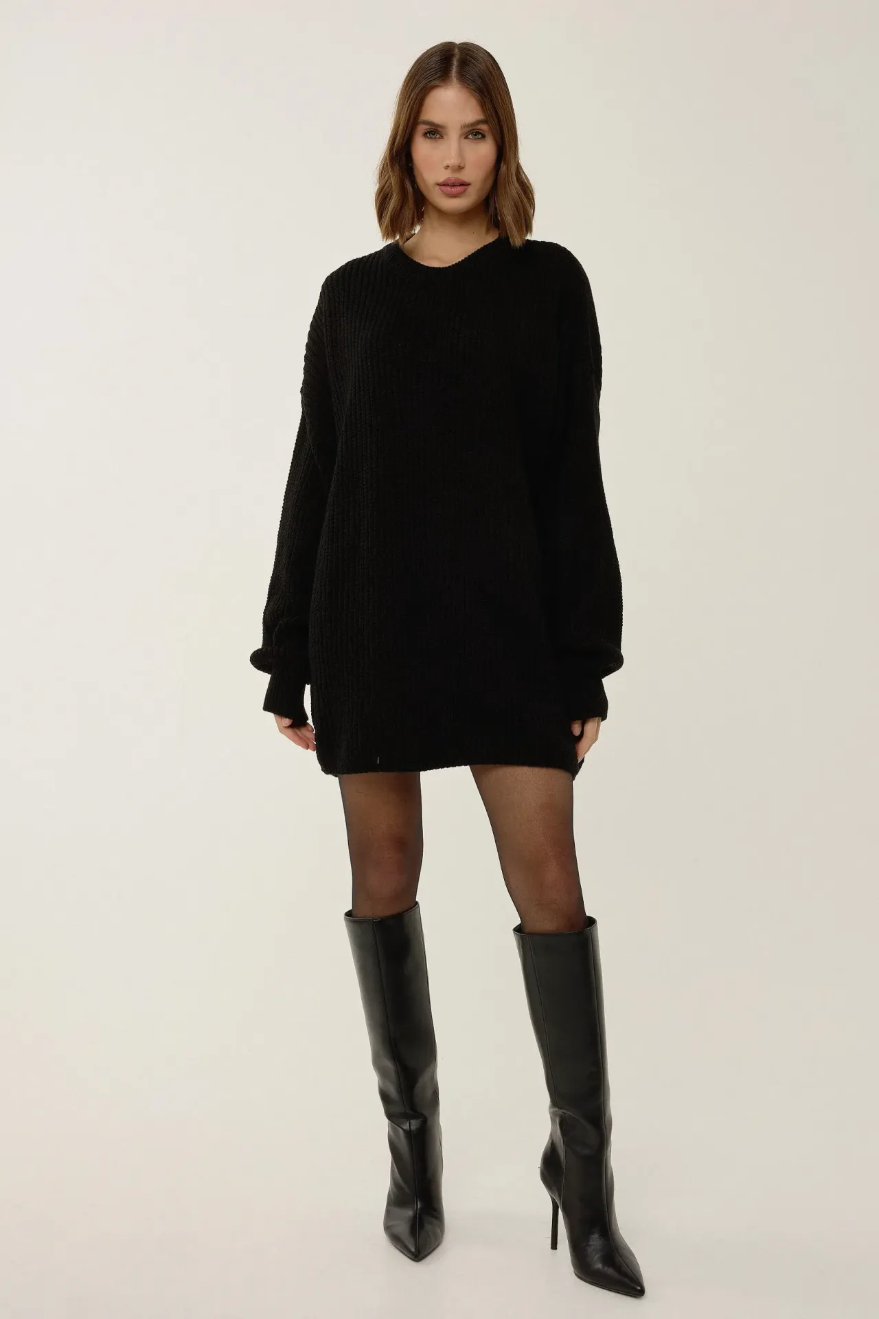 Relaxed Fit Crew Neck Mini Triko Dress