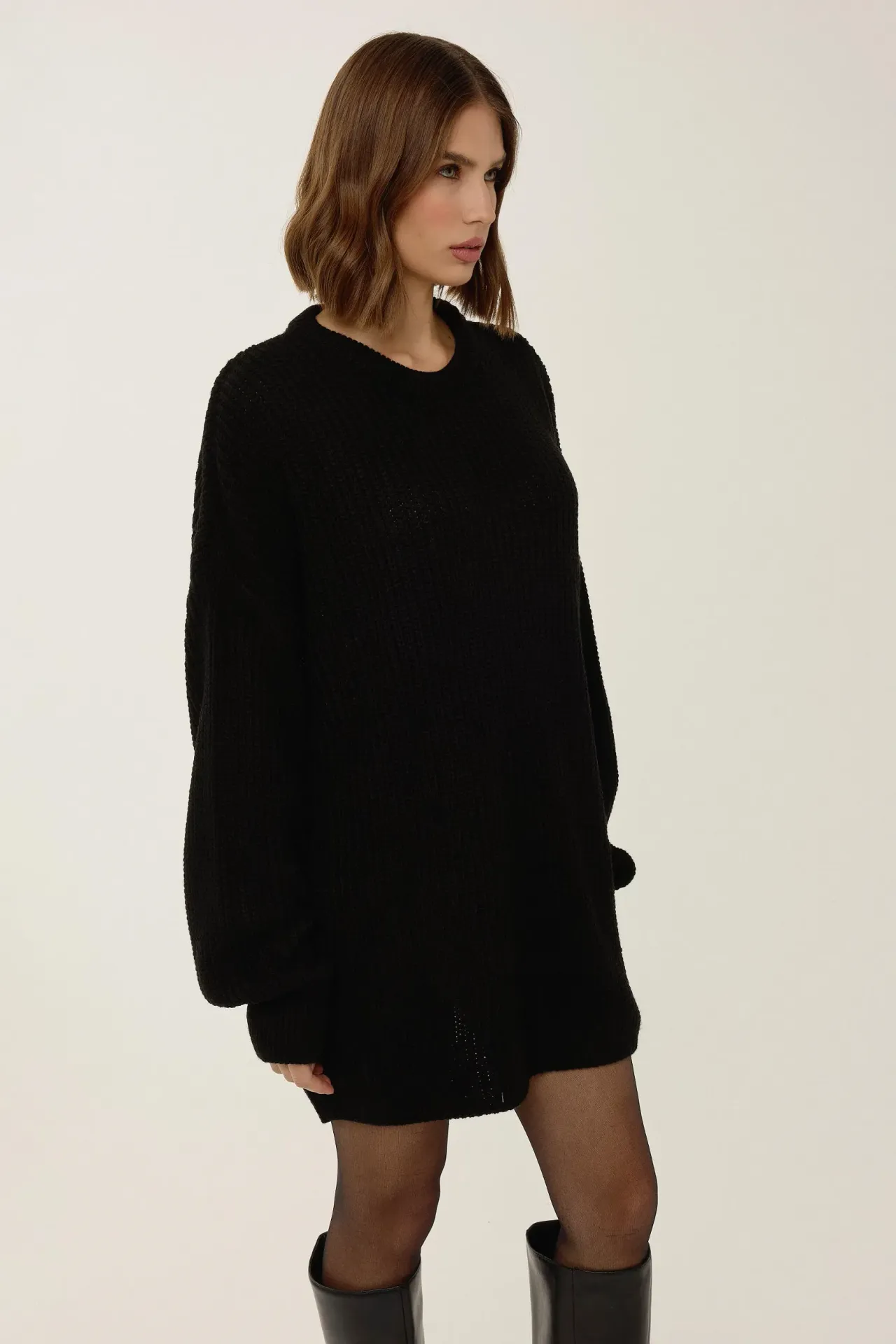 Relaxed Fit Crew Neck Mini Triko Dress