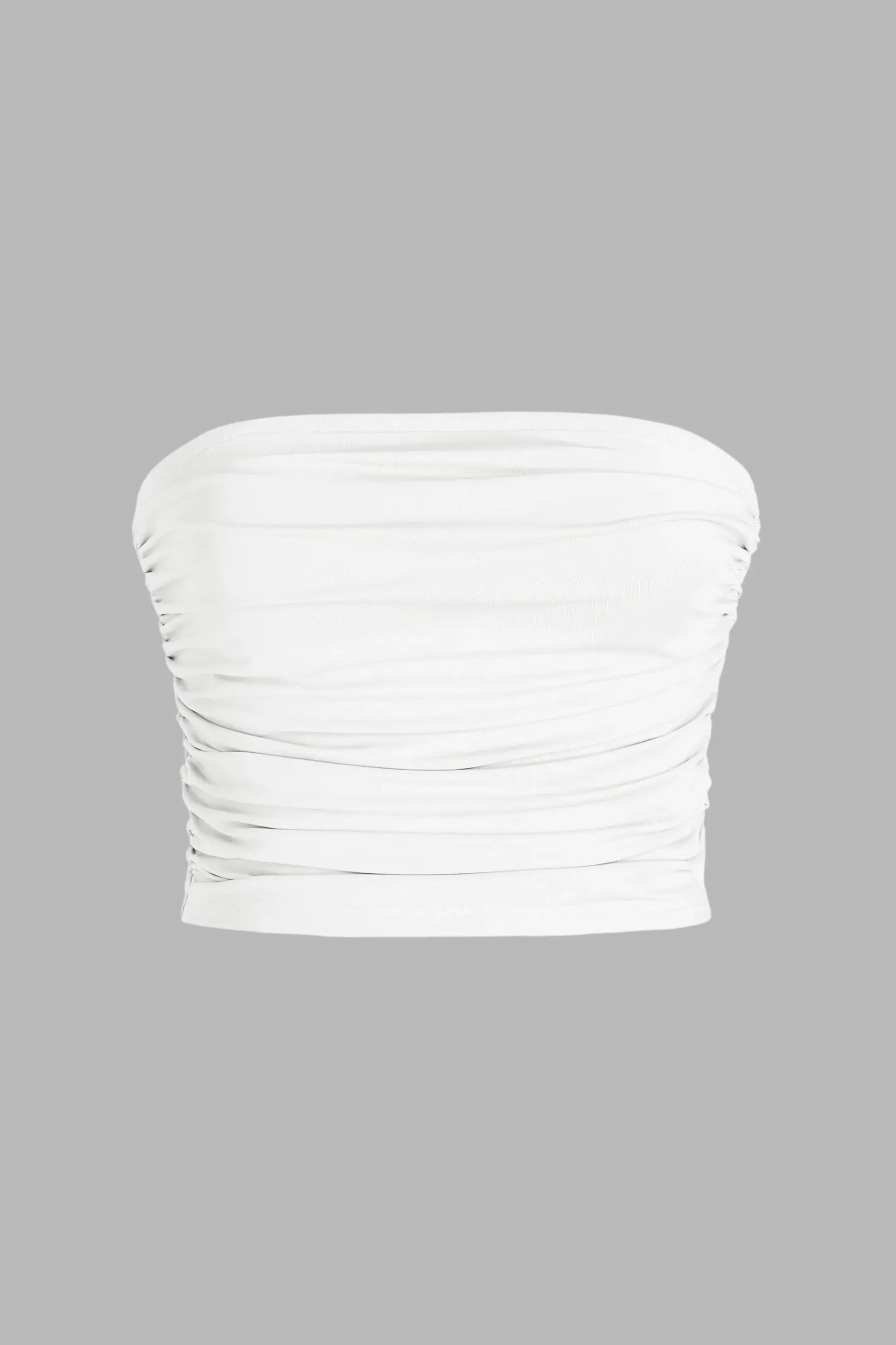 White Strapless Ruffle Drape Crop Top Women