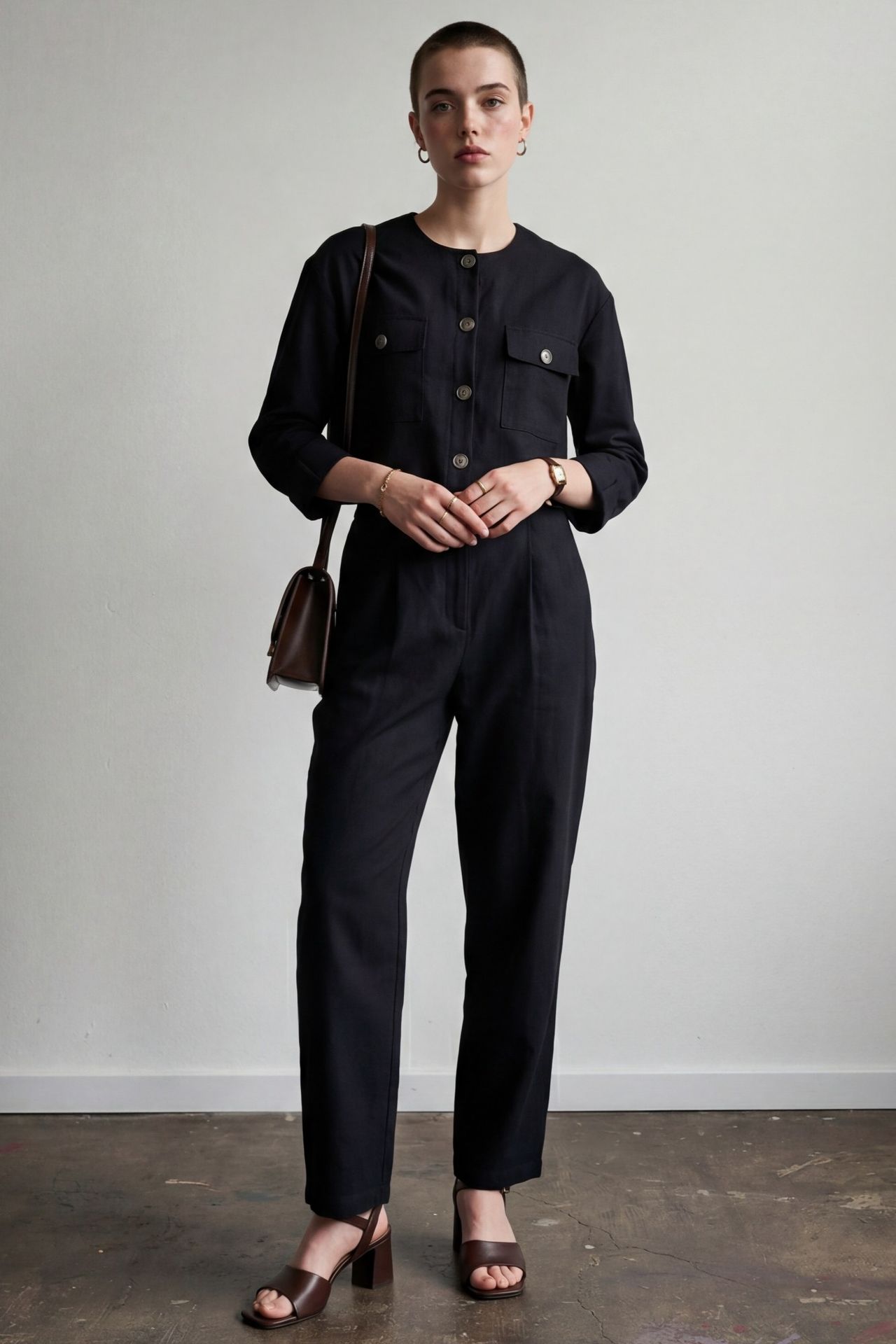 MY FASHION Crew Neck Buttoned Pocket Two-Piece Set 6
