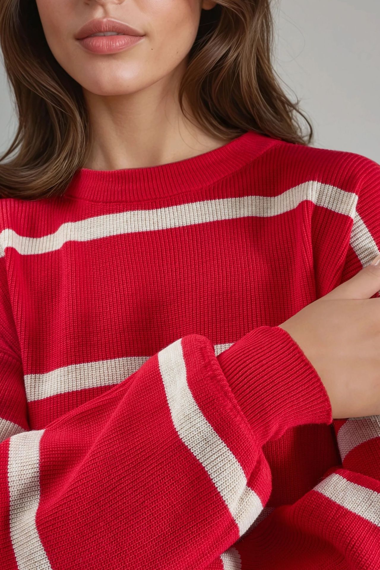 MY FASHION Ribbed Striped Knit Mini Dress with Crew Neck 6