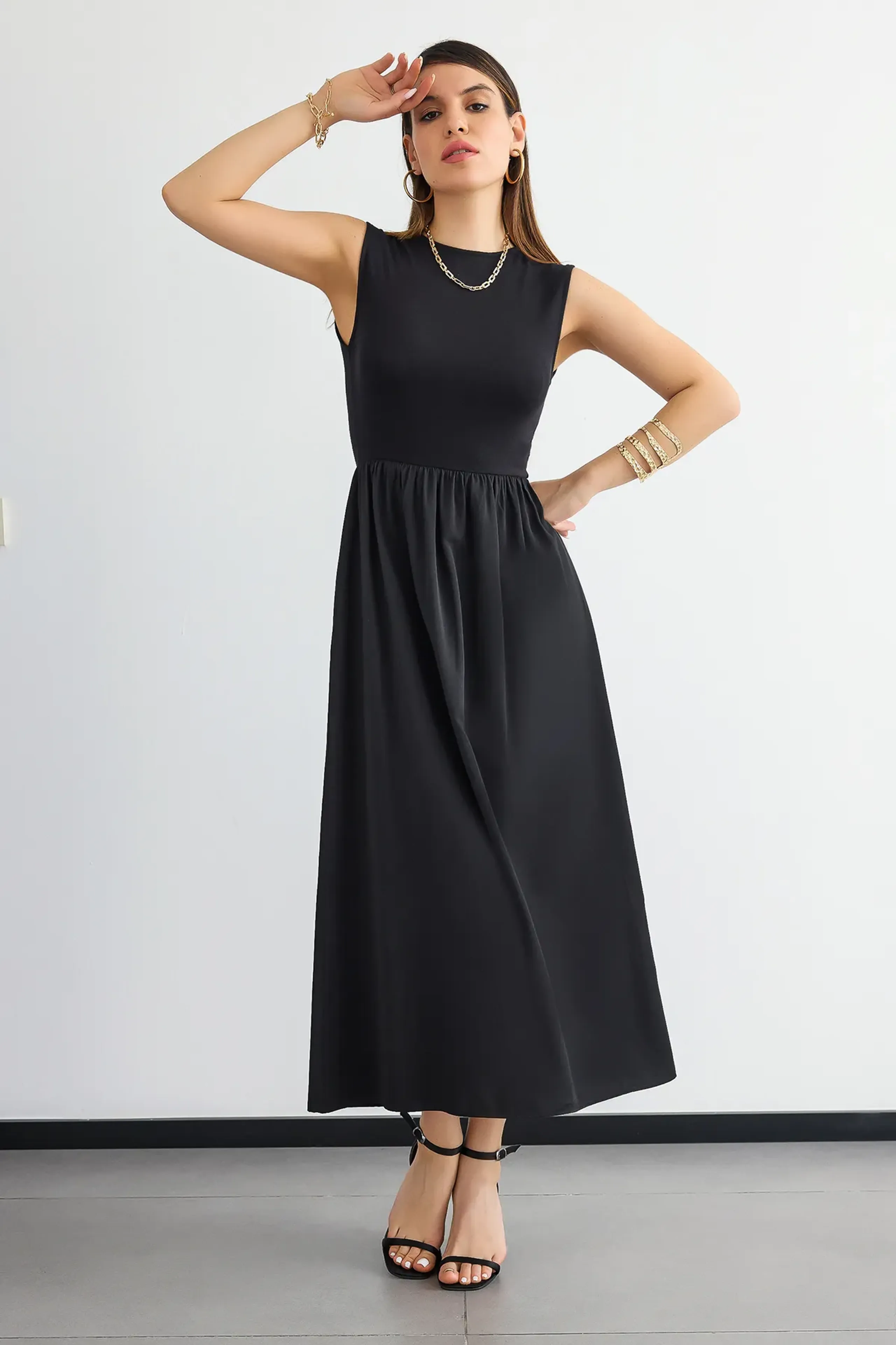 knee length dresses for ladies Loving Me Sleeveless A-Line Maxi Dress Oat Multi main image 1