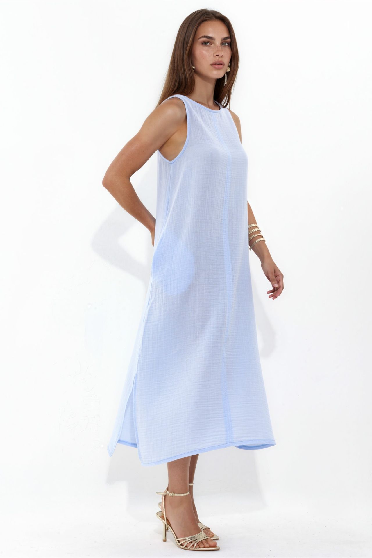 Textured Cotton Midi Beach Dress with Slit 2