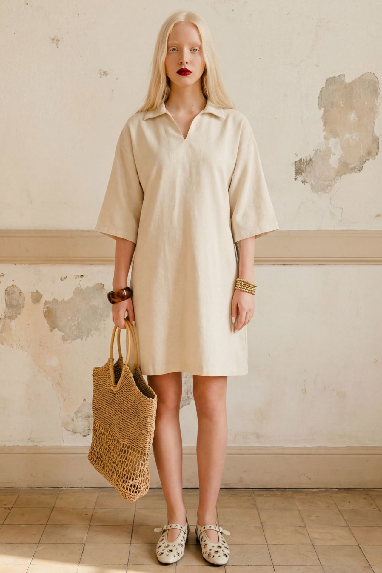 MY FASHION Polo Collar Mini Dress with Three Quarter Sleeves 1