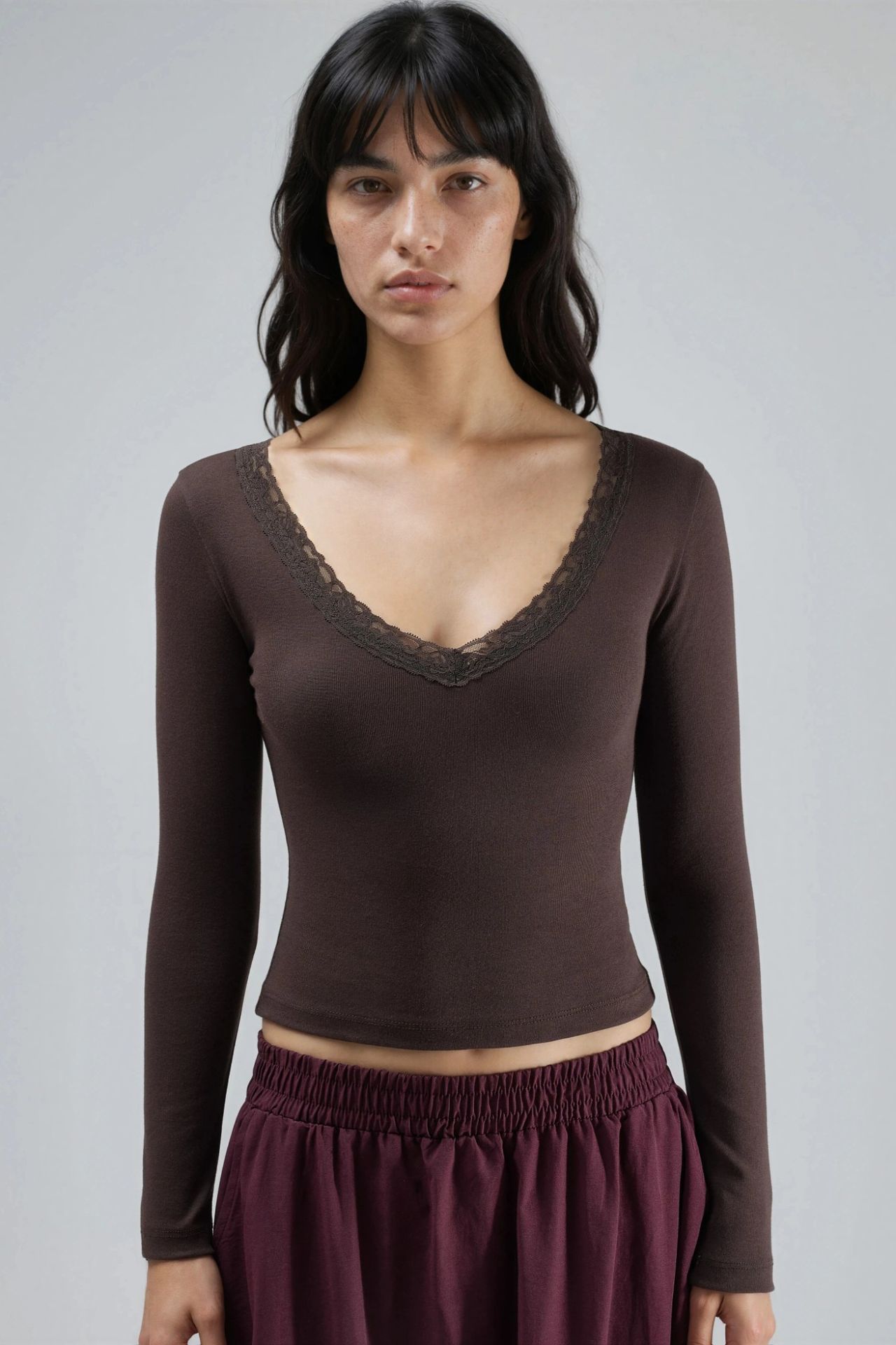 BUSEM Slim Fit V-Neck Blouse with Lace Detail 5