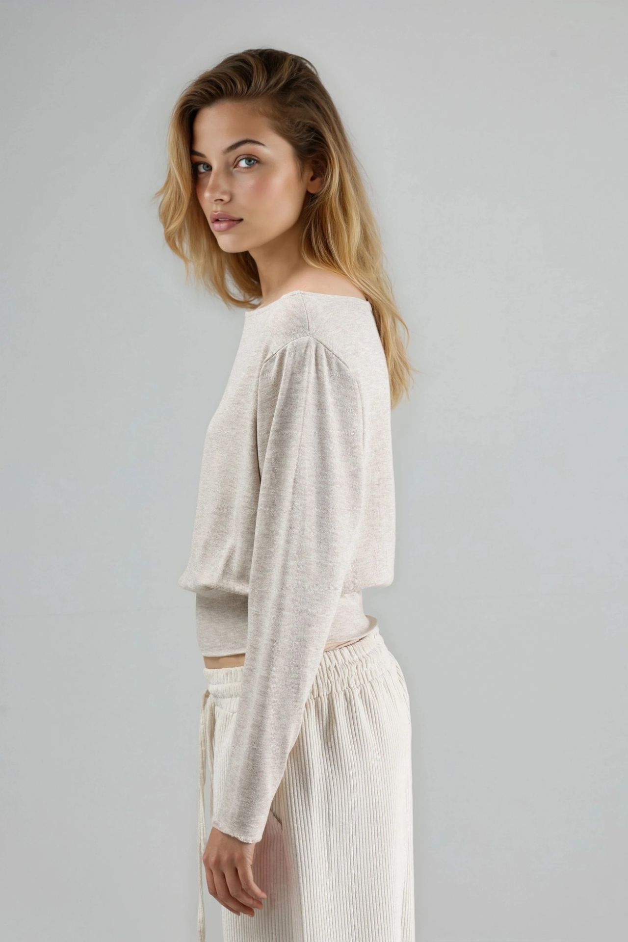 BUSEM Boat Neck Long Sleeve Elastic Blouse 4