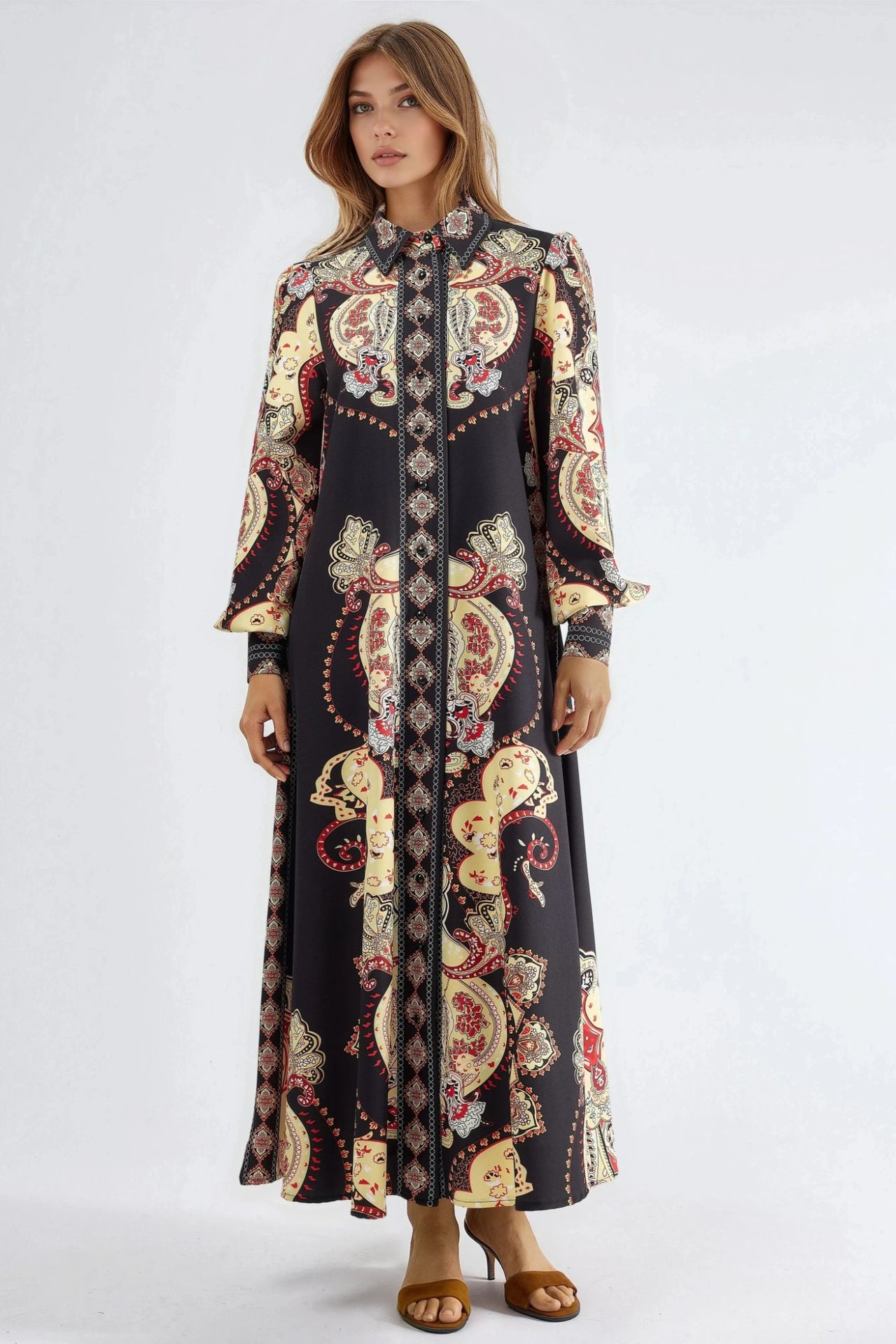 MSN Patterned Maxi Dress with Belt 8