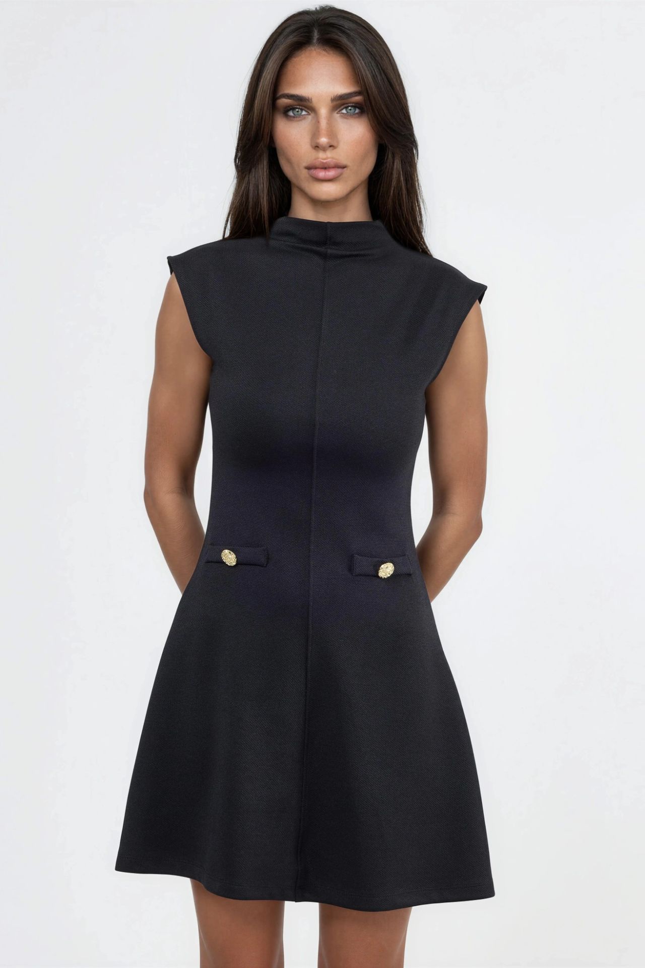 BUSEM Sleeveless A-Line Mini Dress With Mandarin Collar 6