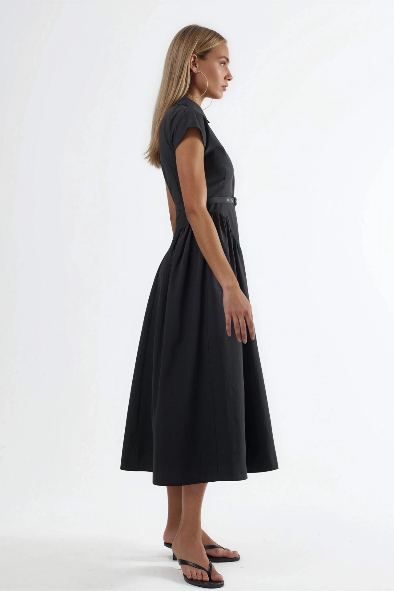BUSEM Belted Midi Dress with Shirt Collar 3