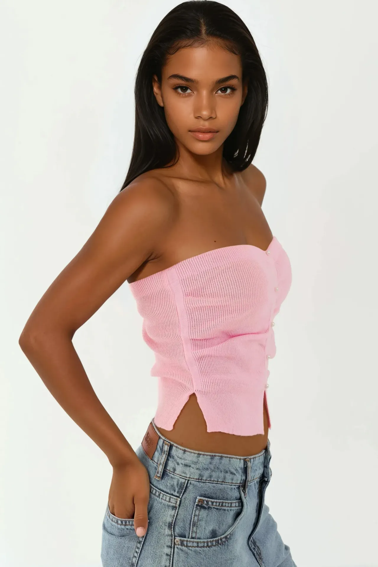 Slim Fit Strapless Knitted Top 2
