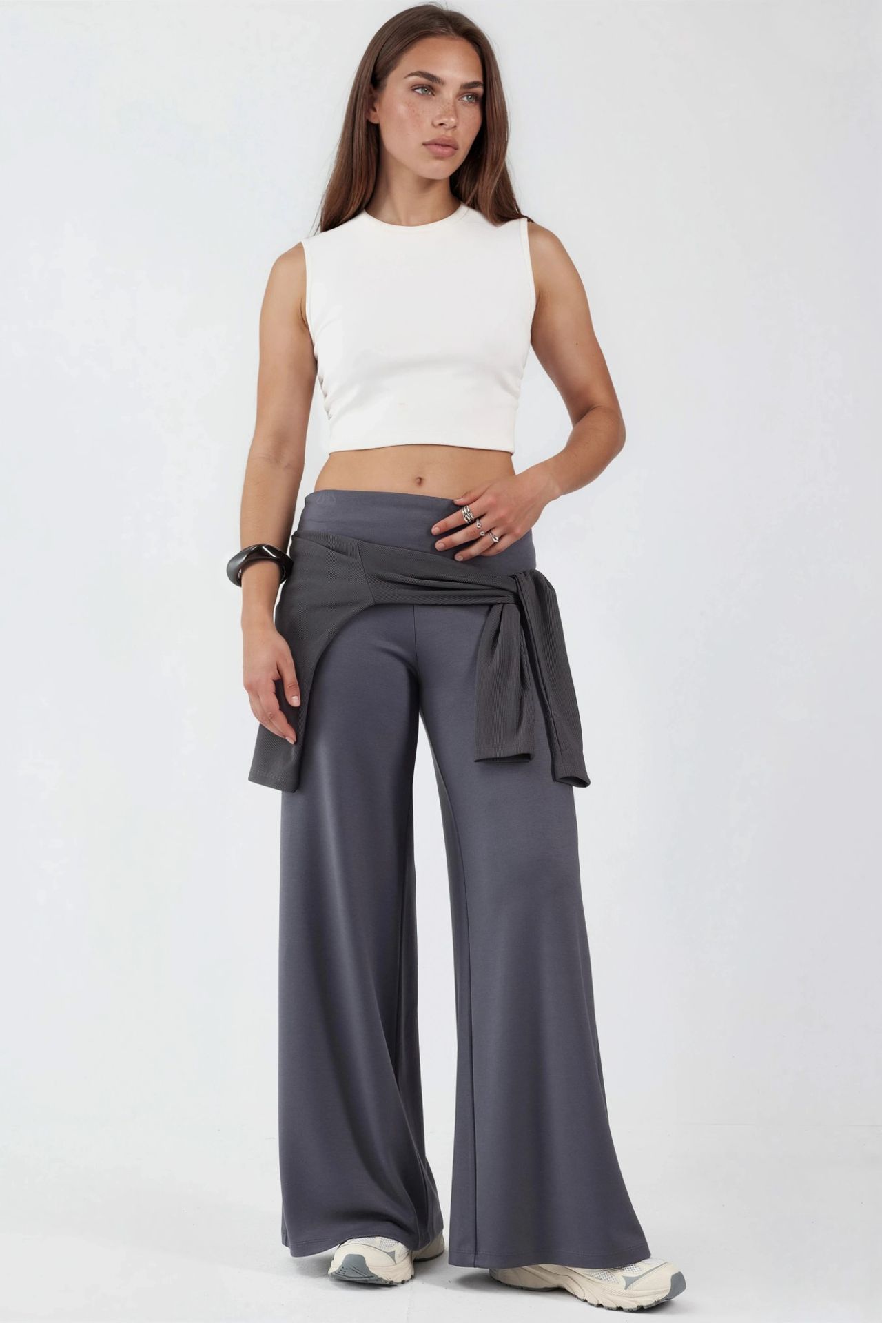 Modal Touch Folded Waist Palazzo Pants 5