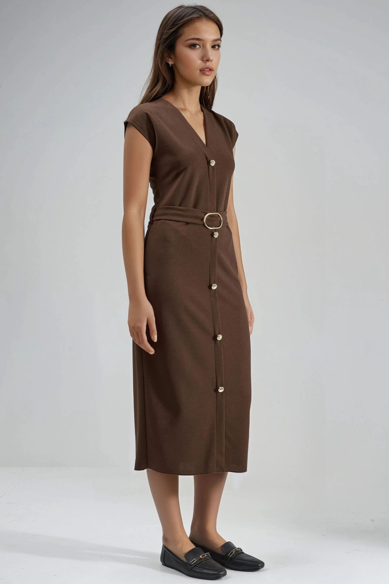 BUSEM Belted Midi Dress with V-Neck 2