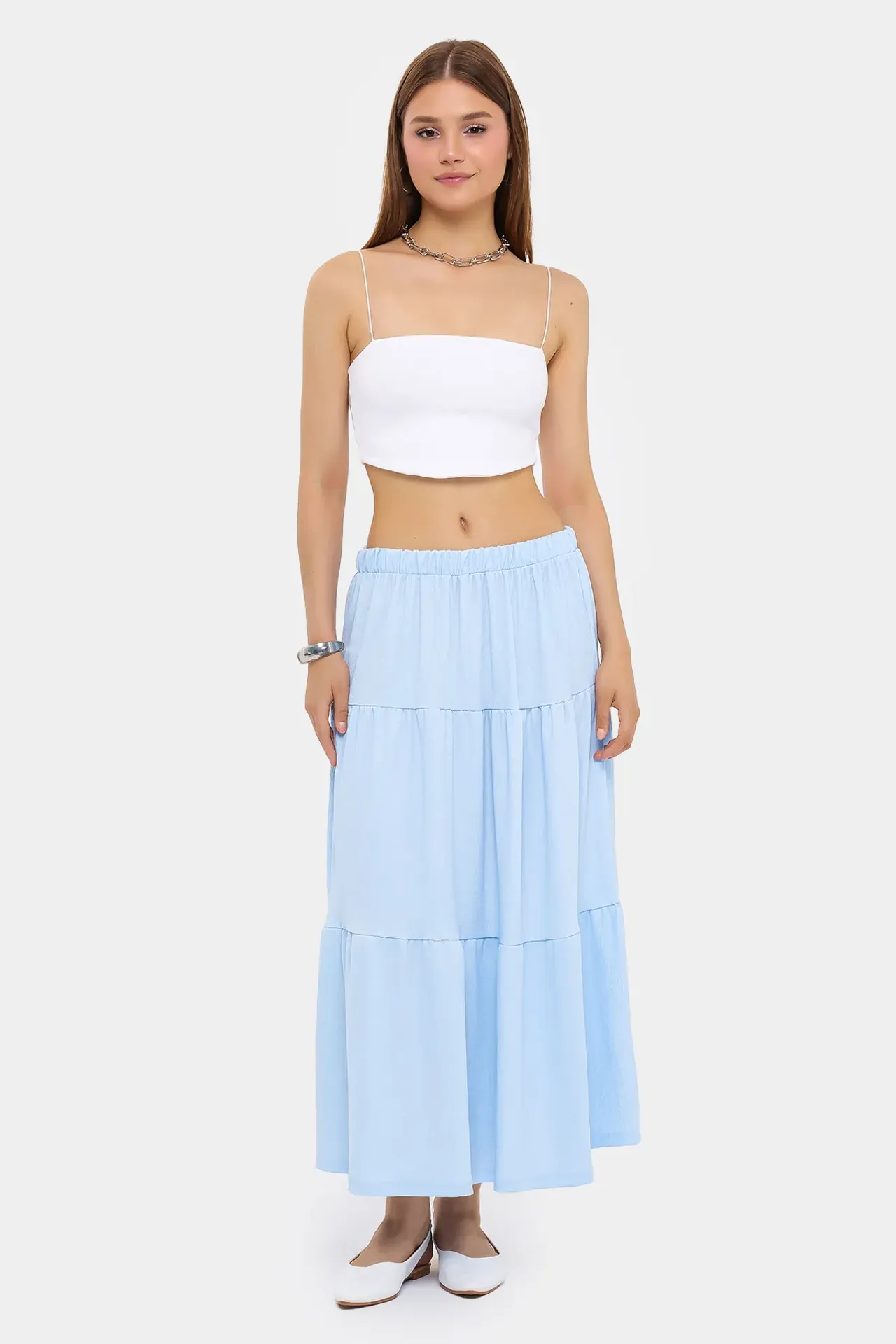 Tiered Maxi Skirt with Elastic Waist