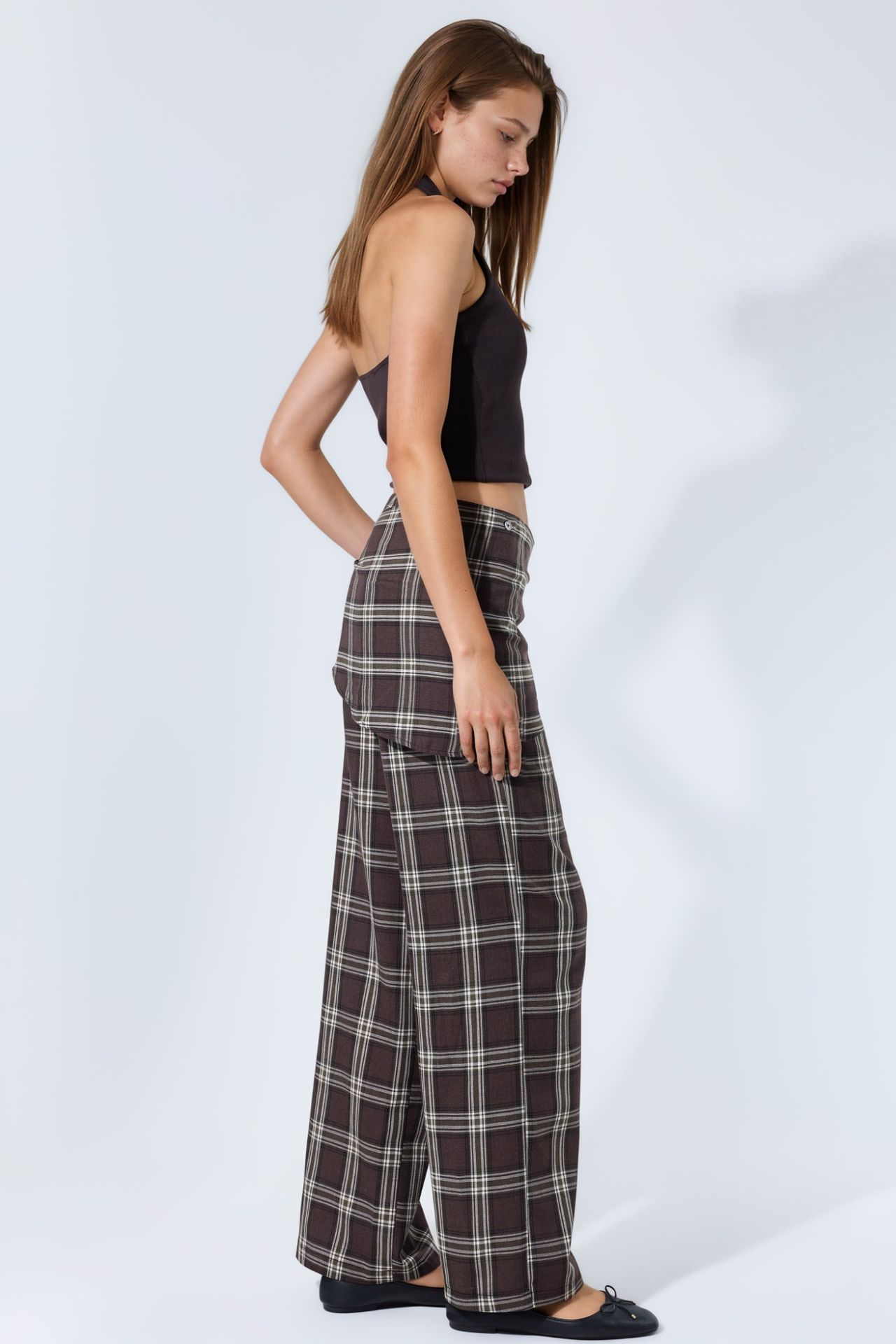 High-Waist Plaid Wide-Leg Trousers 6