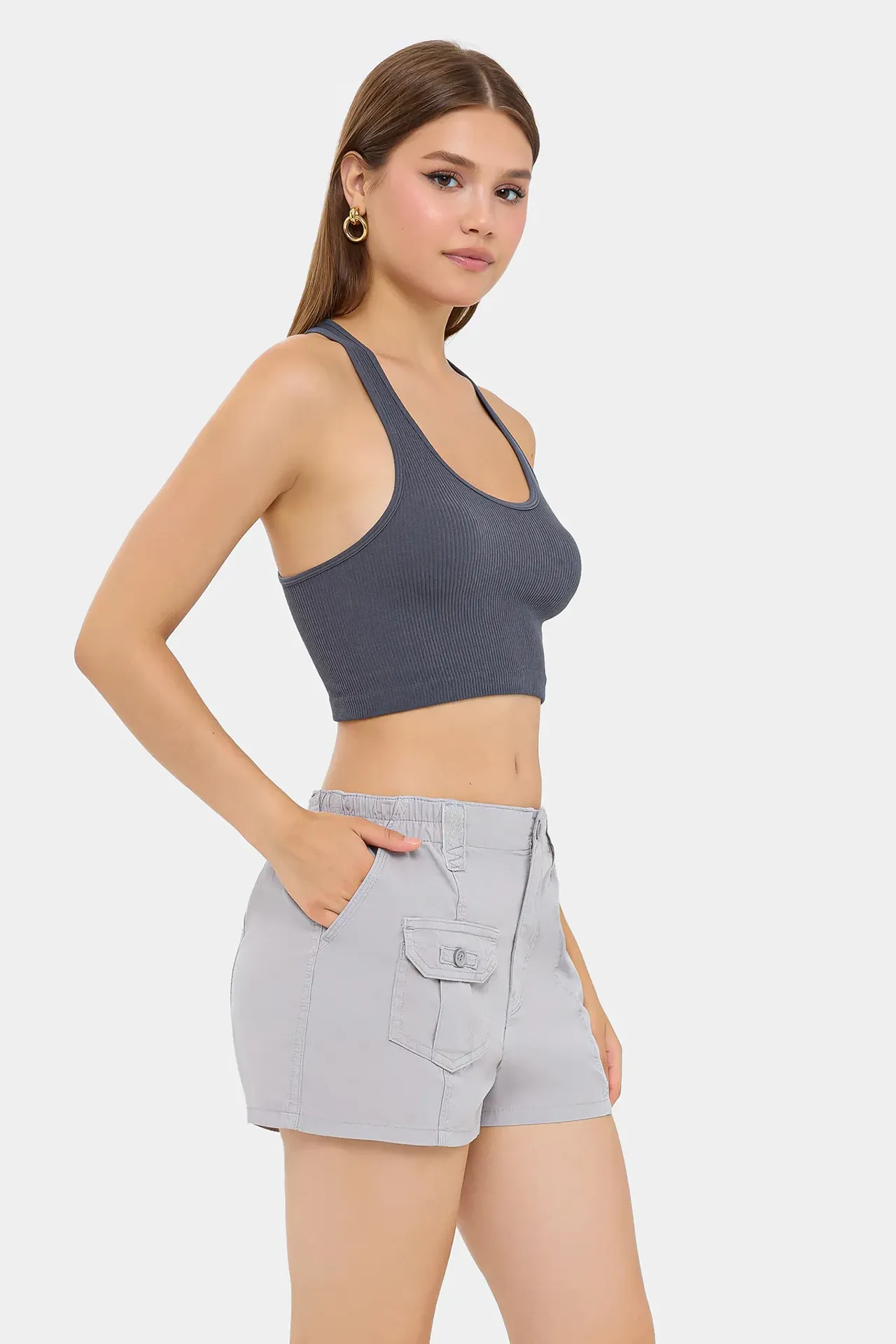 Ribbed Halter-Neck Cropped Top
