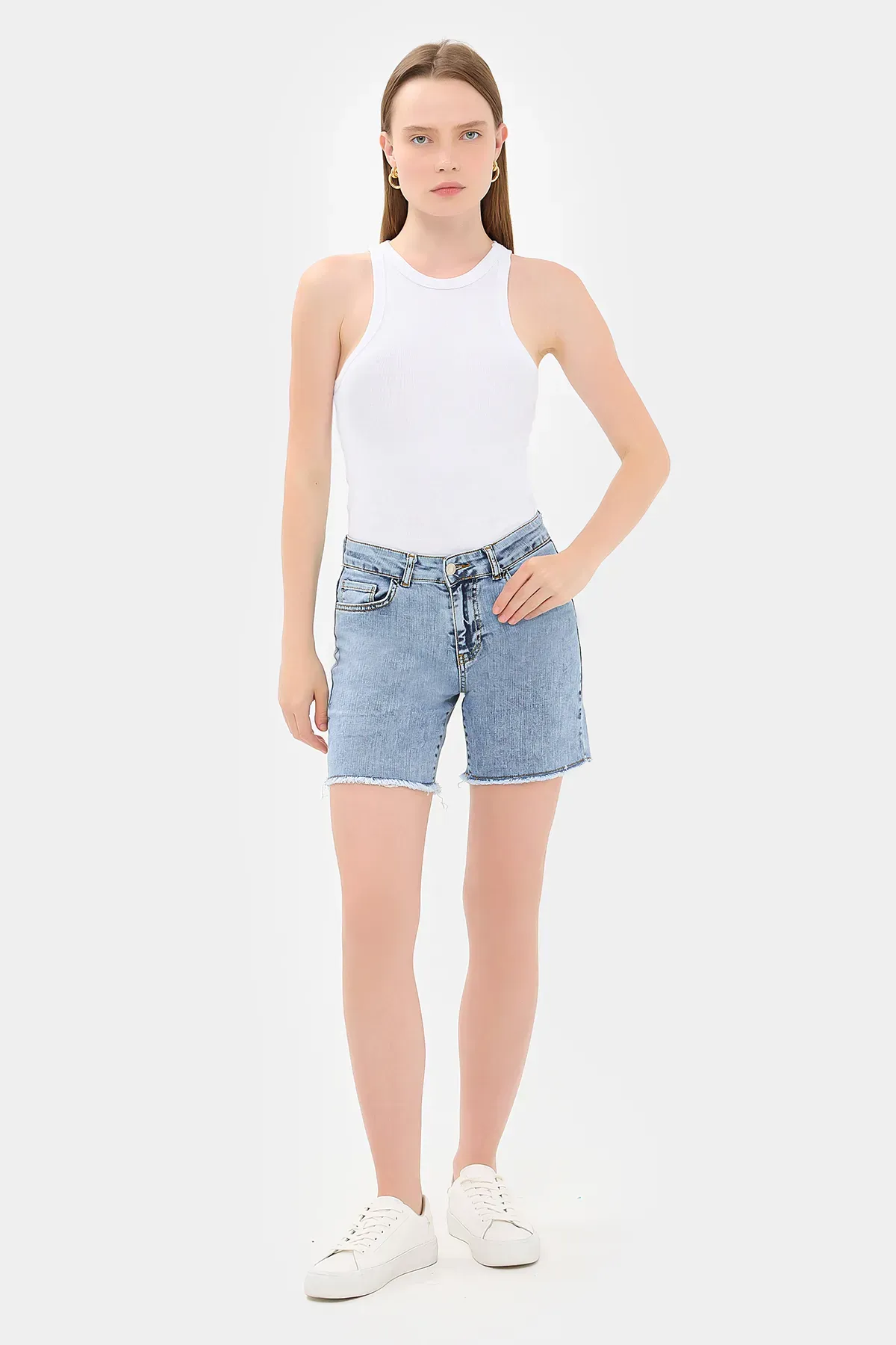 Denim Mid Rise Shorts 2