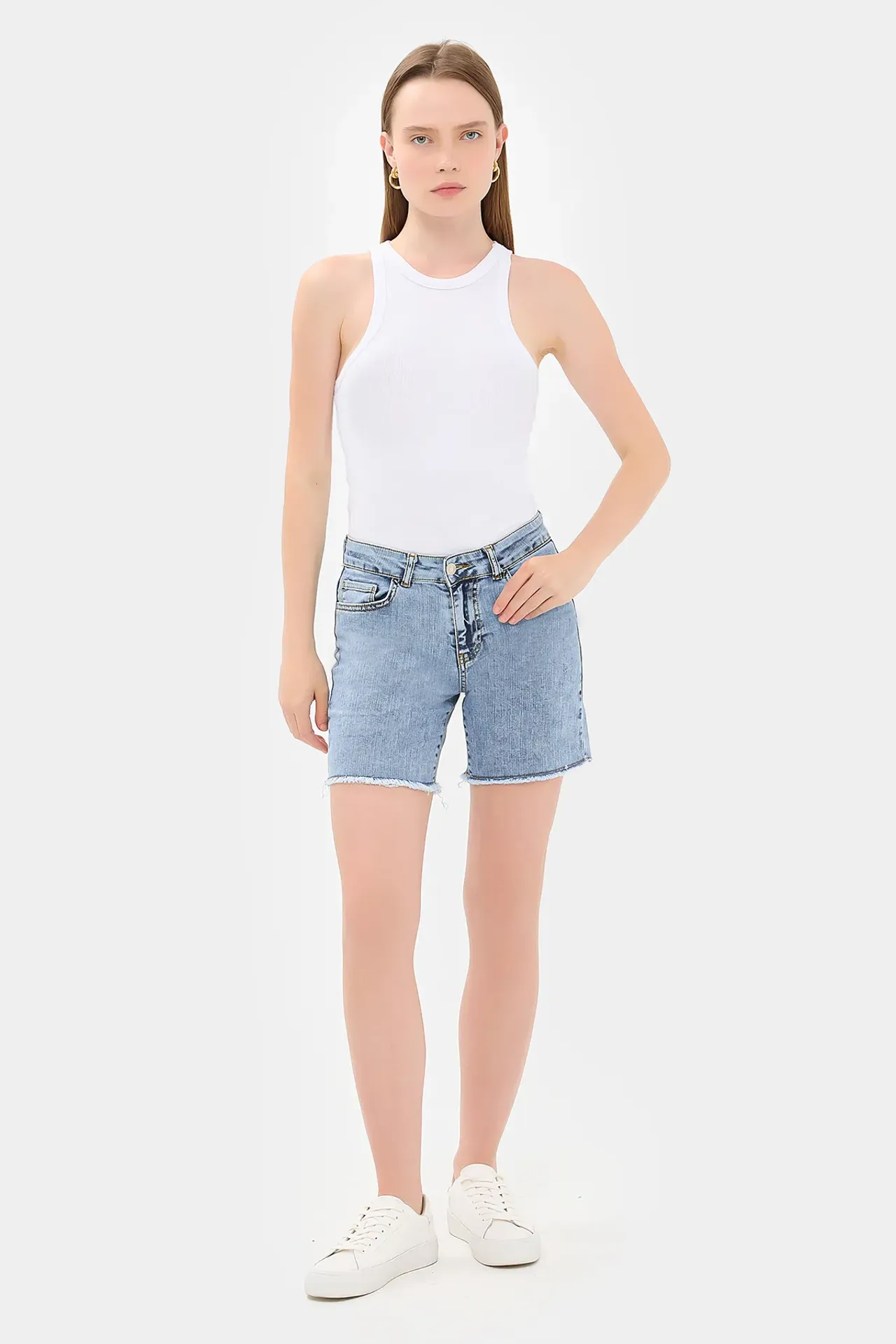 Denim Mid Rise Shorts