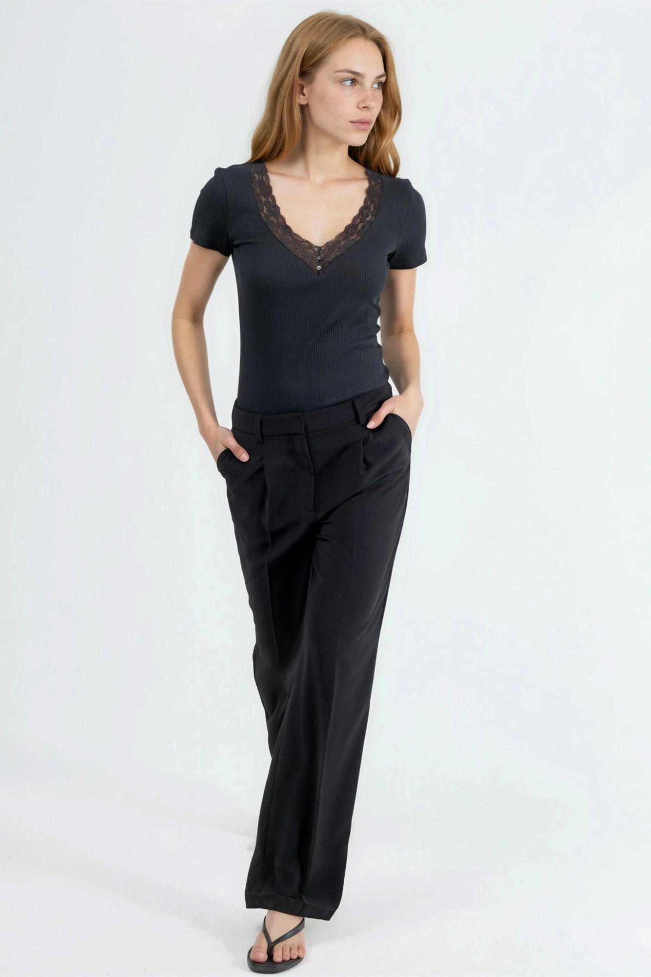 BUSEM V-Neck Blouse with Lace Detail 3