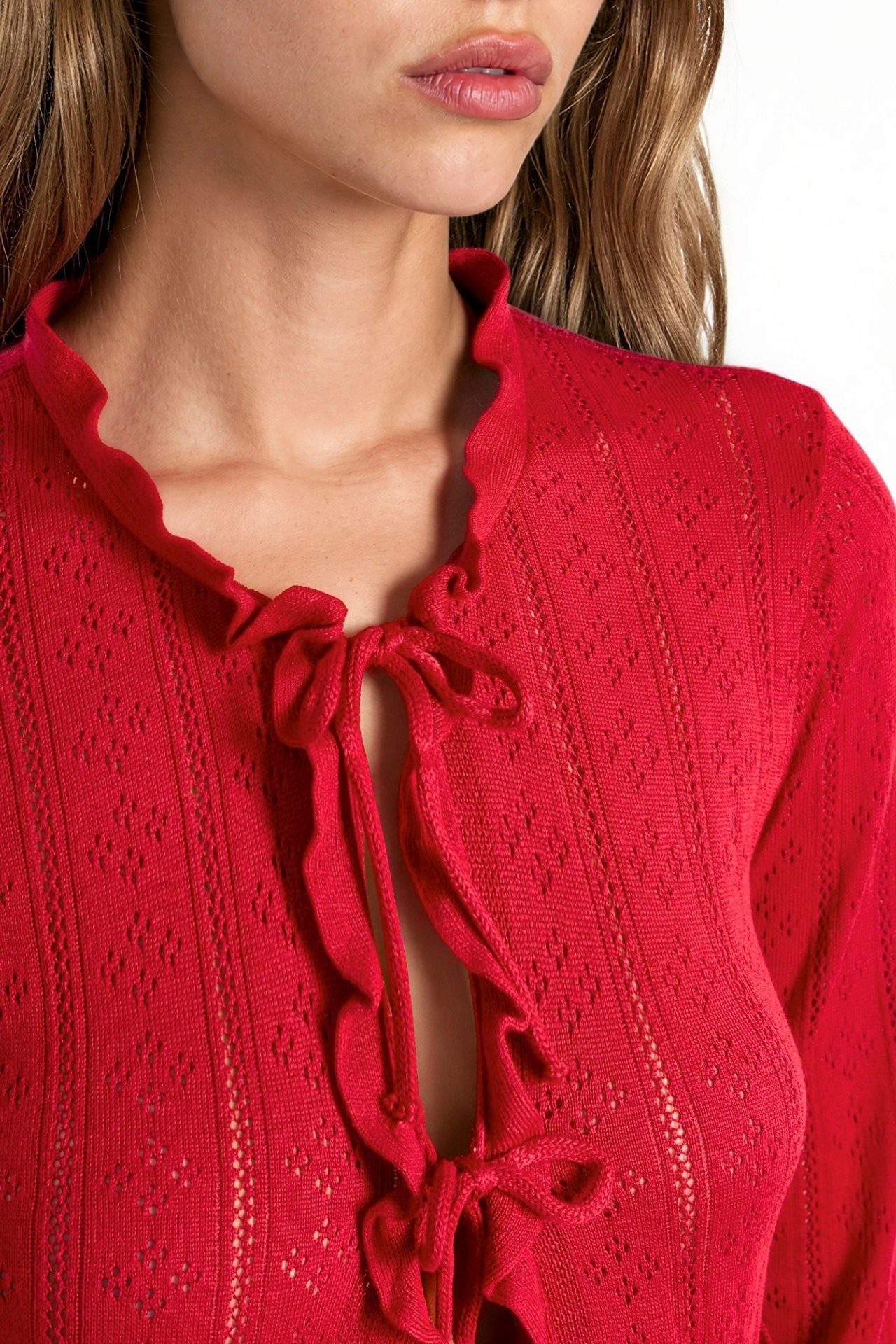 Ruffled Openwork Knit Cardigan with Special Yarn 6