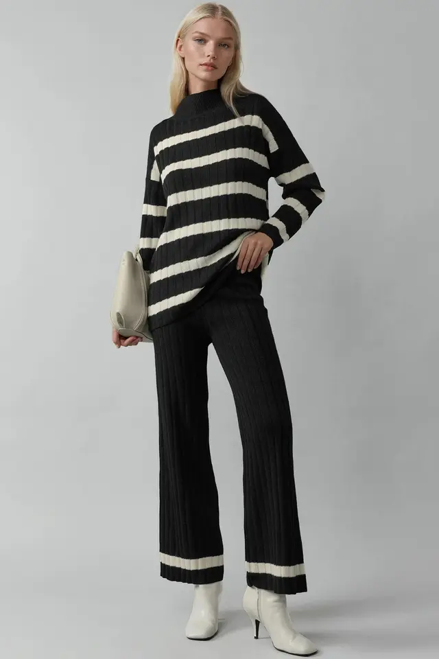MY FASHION Striped Sweater & Pants Knitwear Co-ord Set
