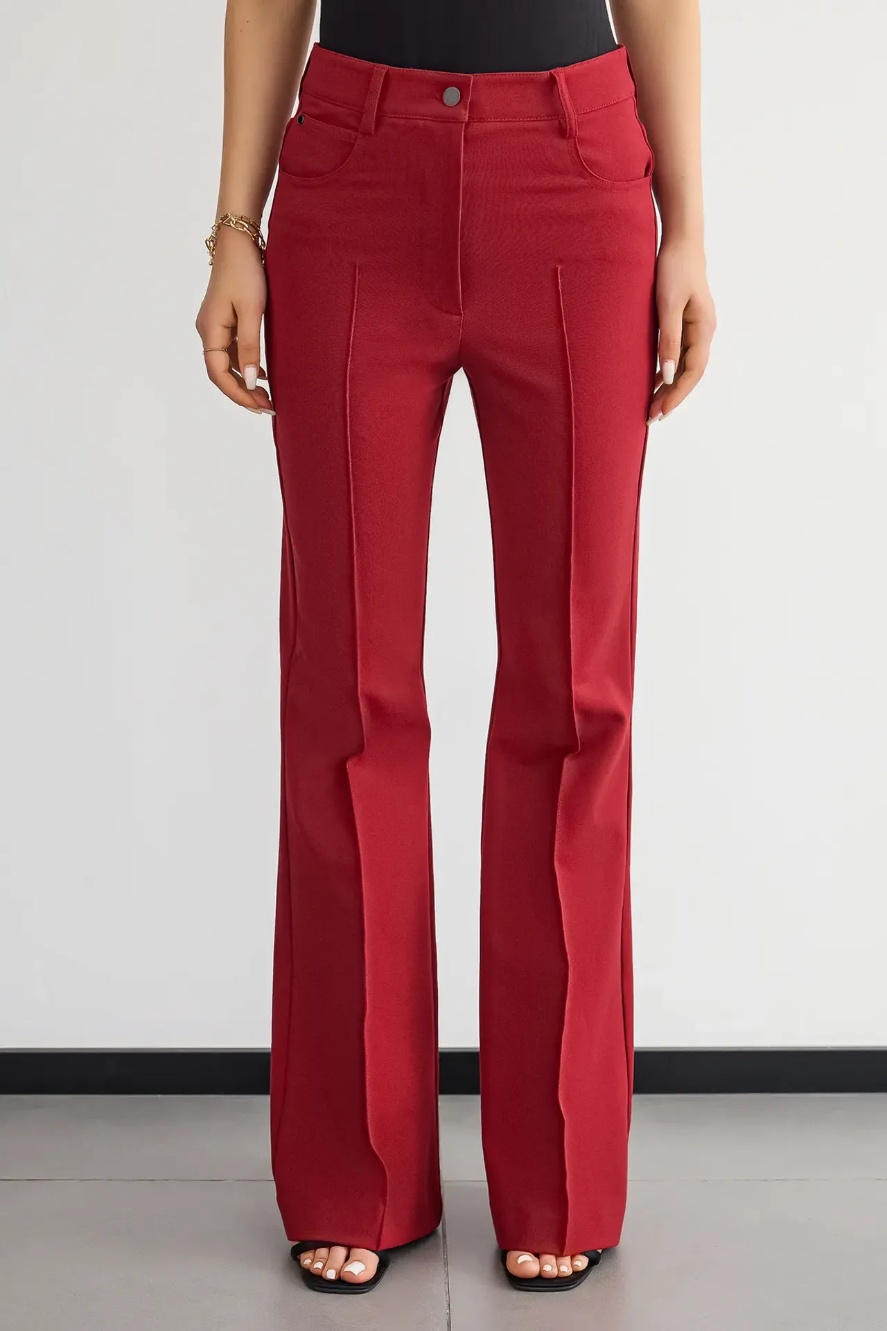 Ribbed Mid Rise Flare Trousers