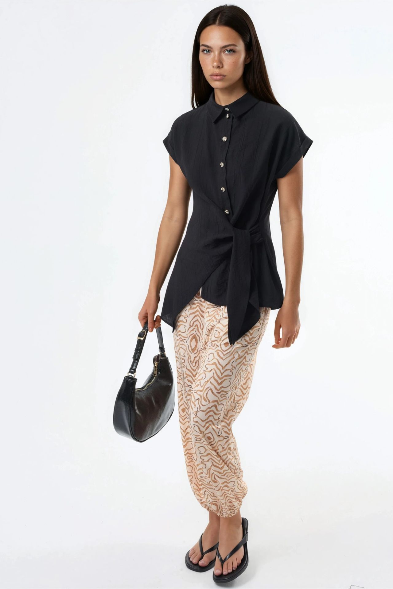 BUSEM Textured Woven Blouse with Tie Detail 2