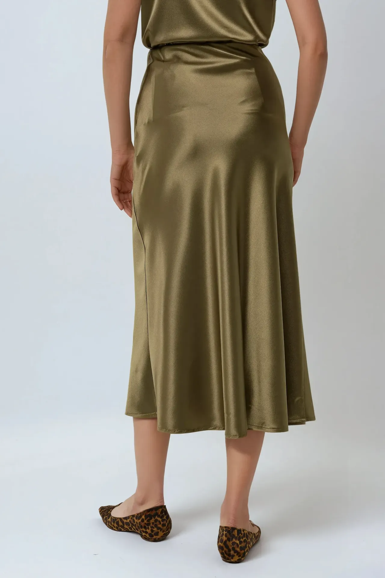 High-Waist Satin Midi Skirt