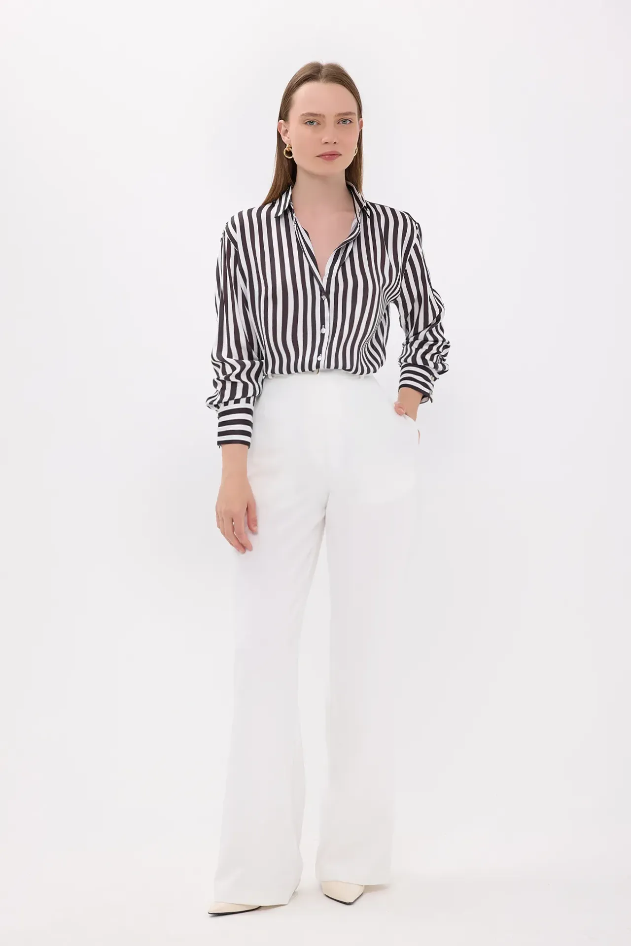 Striped Long Sleeve Satin Shirt