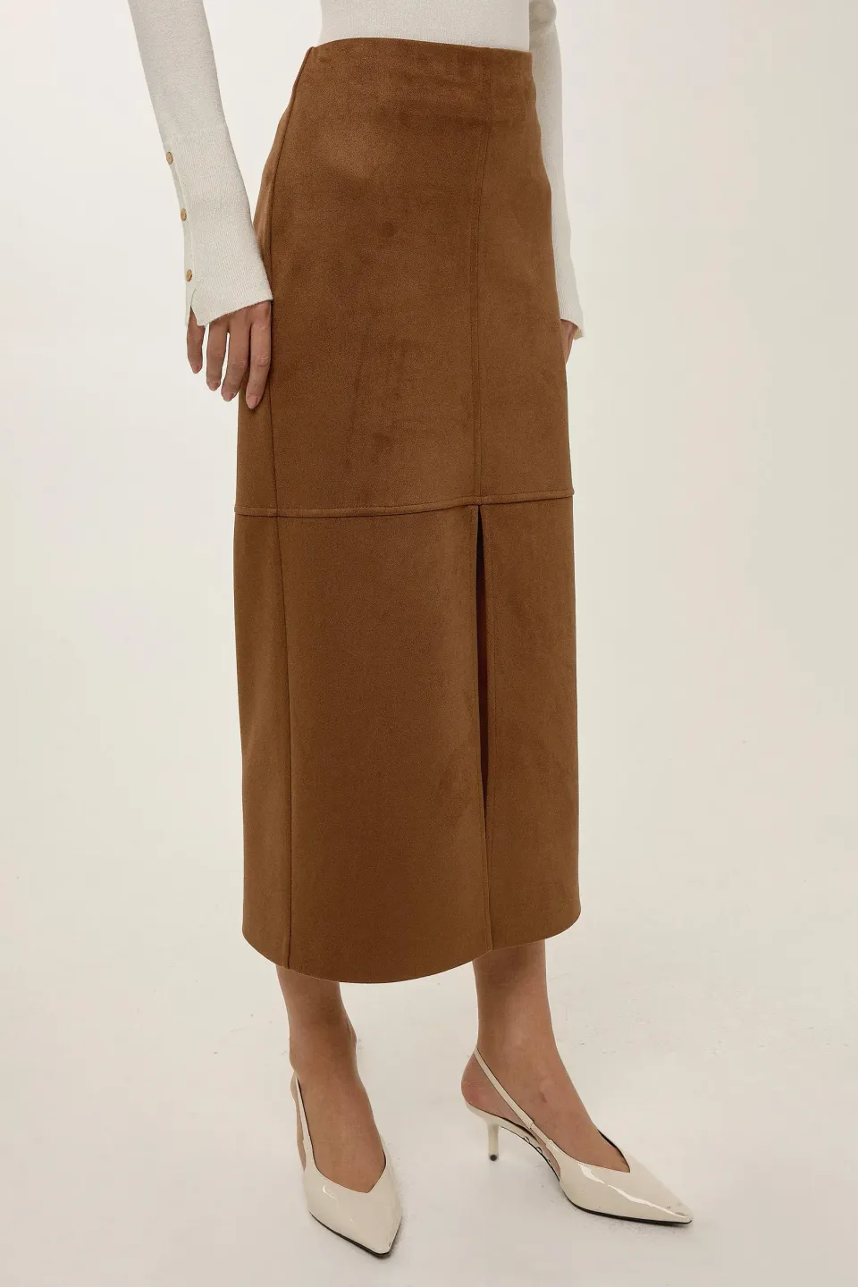 Midi Suede Skirt with Slit